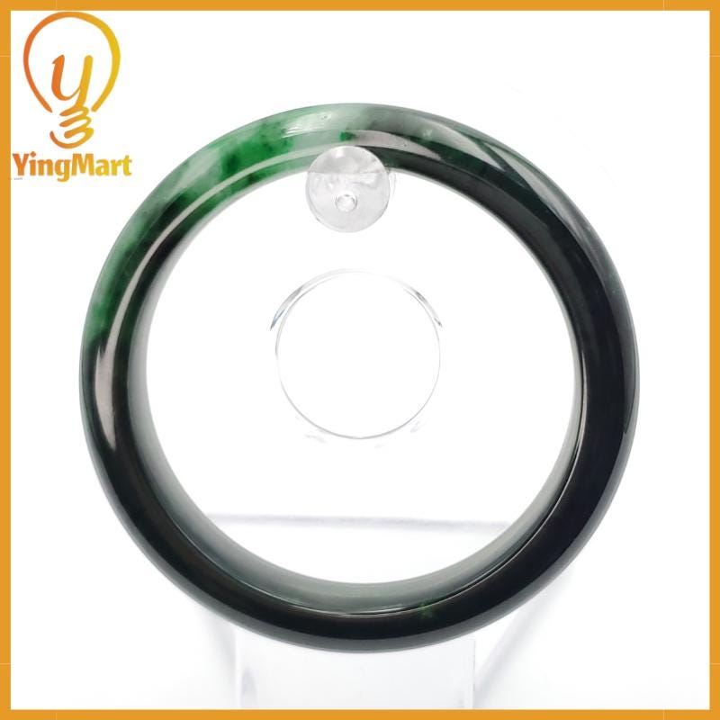 YingCollection 56mm PNJ258390 Certified Natural Color Green White To Dark Green, Grey White Jadeite Jade Bangle Bracelet, Real Gemstone