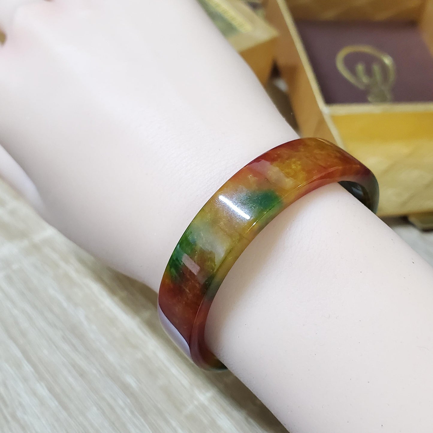 High Quality 48–60mm Jadeite Jade Square Yellow Mix Green Red YingMart Bangle Gift for Her Grandma Mens Personalized