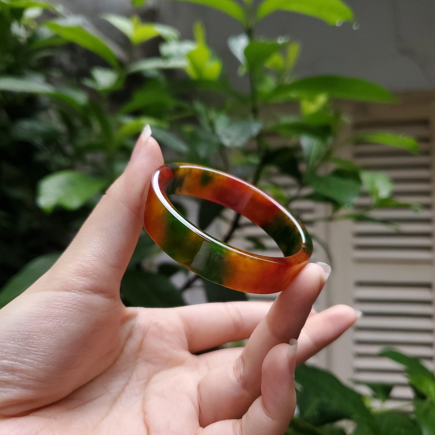 High Quality 48–60mm Jadeite Jade Square Yellow Mix Green Red YingMart Bangle Gift for Her Grandma Mens Personalized