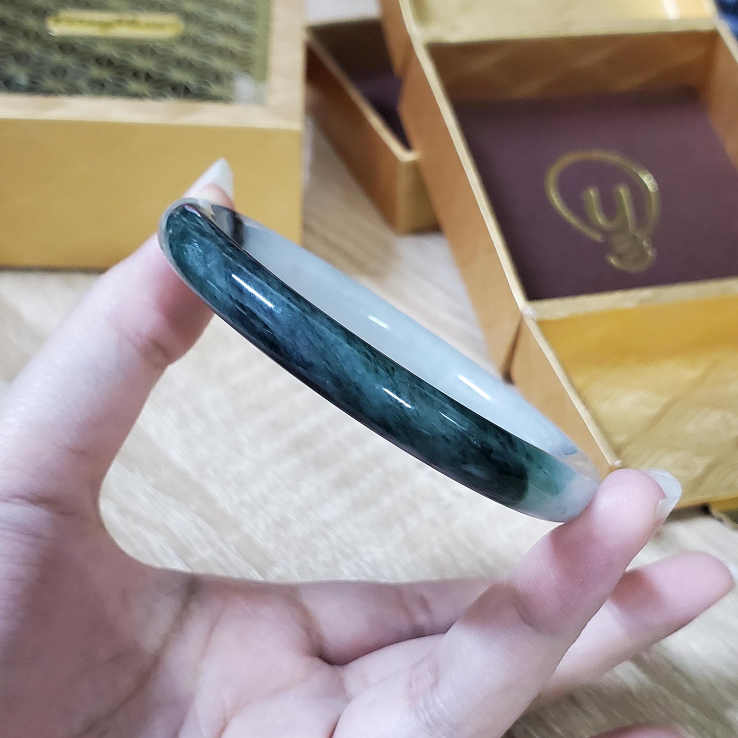 High Quality 48–72mm Natural-Colour Jade Cert No. B White Black Green YingMart Jadeite Bangle Burmese Gift for Her Sister Mother Grandma