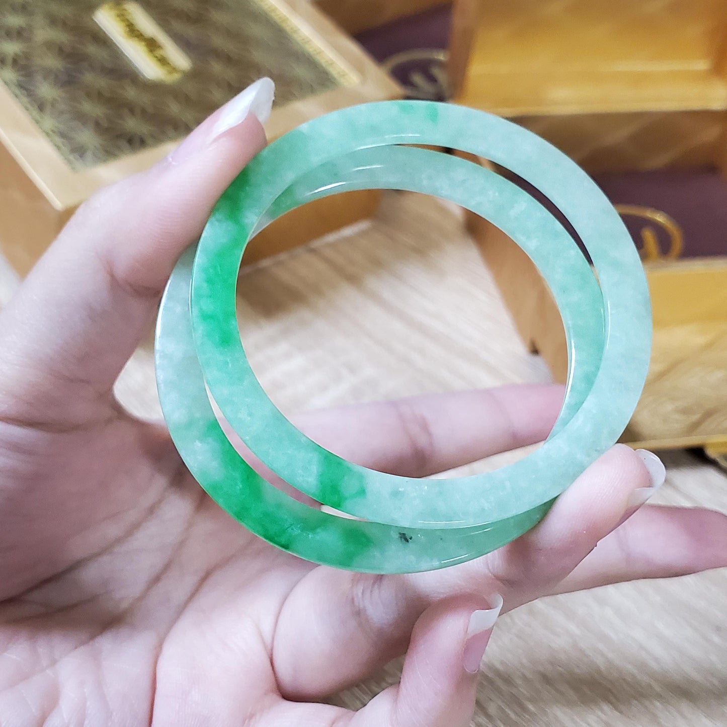 High Quality 48-72mm Natural-Colour Jadeite Bangle, Light To Medium Green, Burmese Jade, Personalized Jewelry, Gift for Mom, Sister, Mens