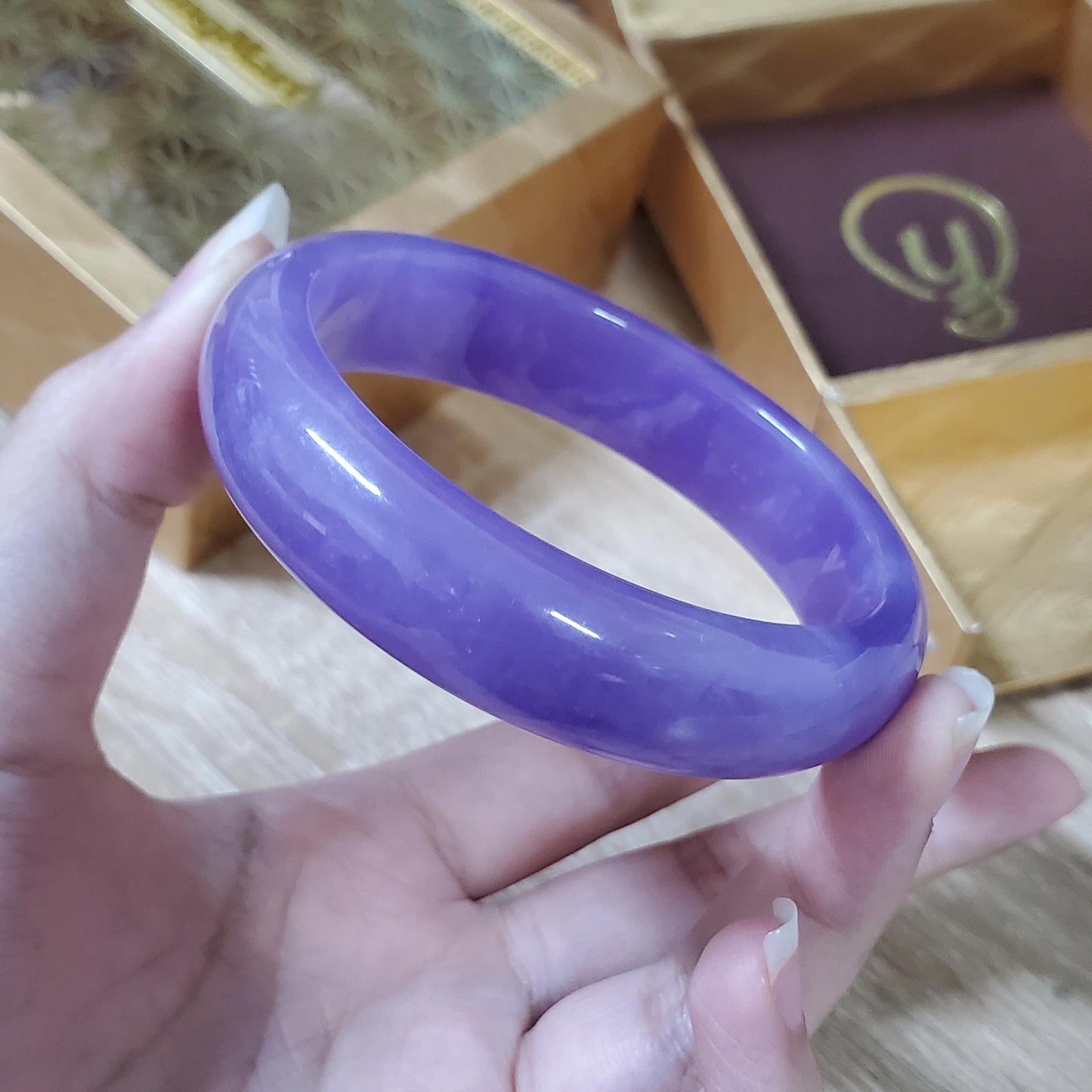 High Quality 48–72mm Jadeite Jade Purple Bangle Bracelets Genuine Feng Shui Jewelry Gift for Her Mom Sister Grandma Personalized