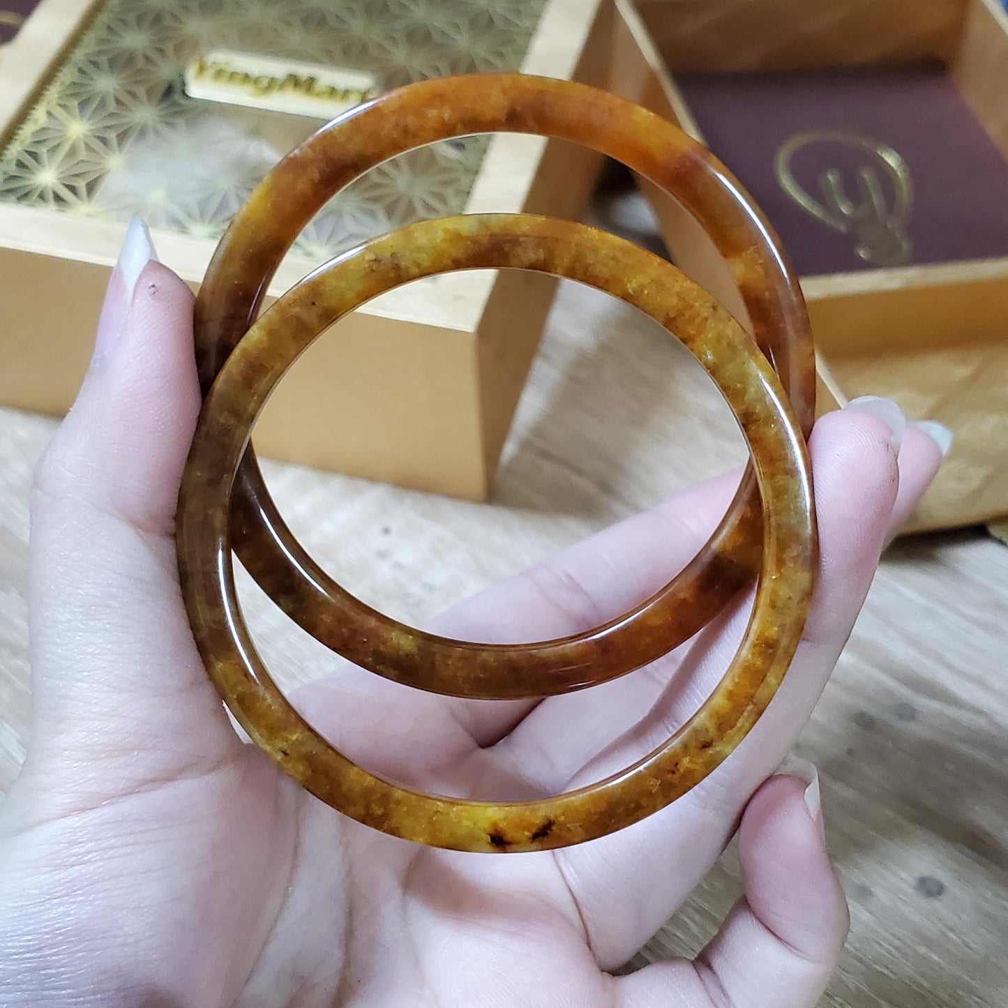 High Quality 48–72mm Jadeite Jade Yellow Green Black Brown Spot Bangle Bracelets Gift for Her Mom Grandma Feng Shui Personalized Jewelry