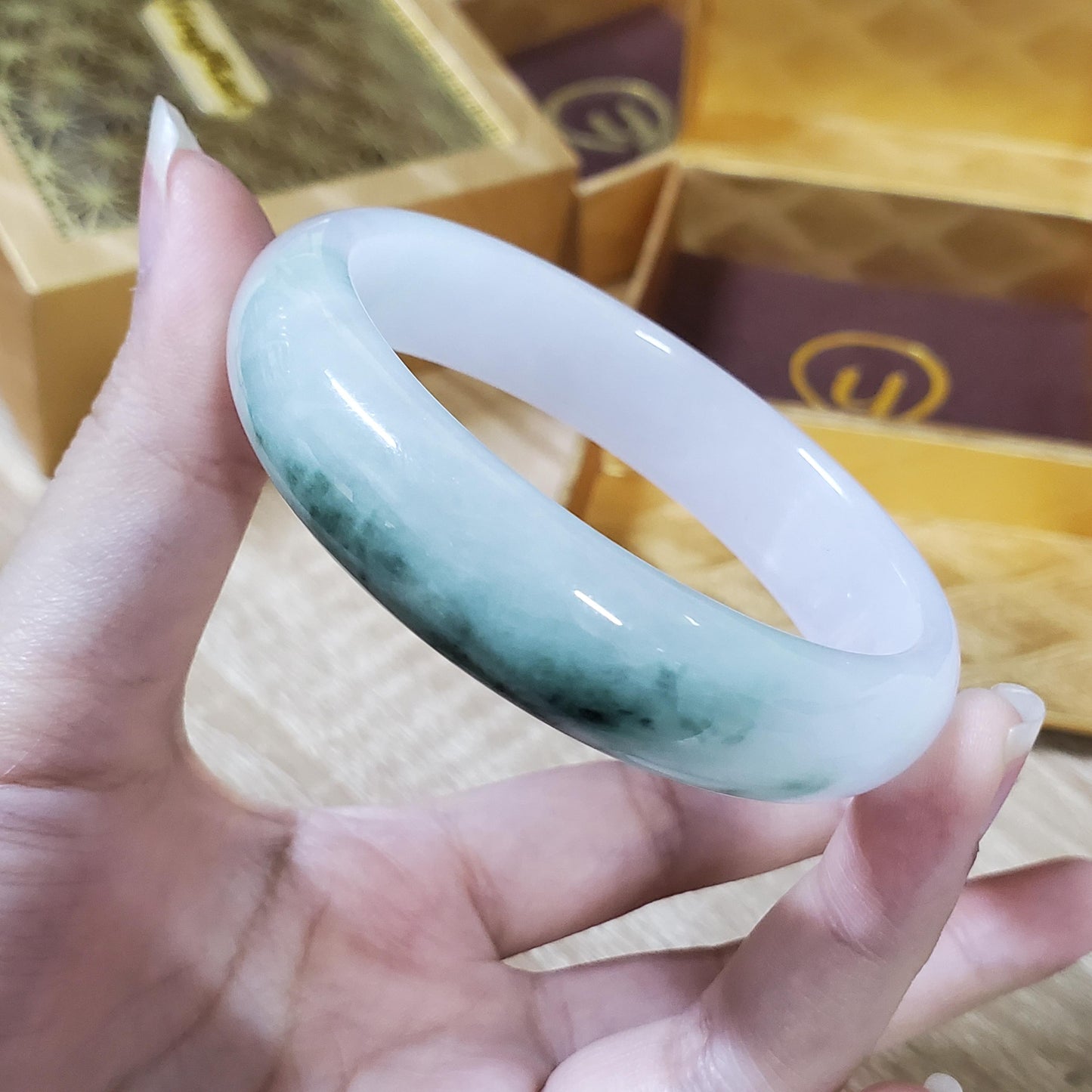 High Quality 48–72mm Natural-Colour Jade White Green Black YingMart Jadeite Bangle Gift for Her Grandma Mens Mother Feng Shui Sister