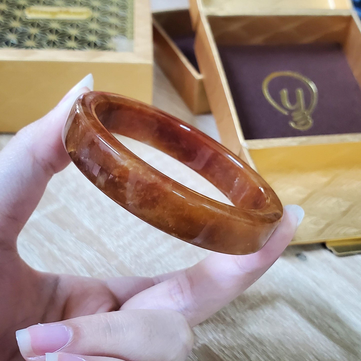 High Quality 48–60mm Jadeite Jade Orange "YingMart" Bangle Mens Mother Sister Feng Shui Gift for Her Personalized - Best Price