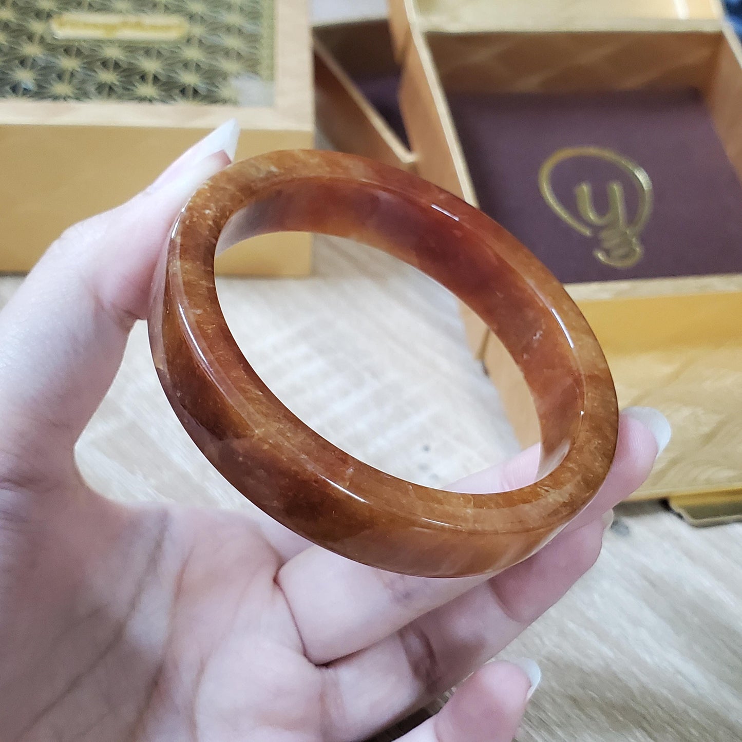 High Quality 48–60mm Jadeite Jade Orange "YingMart" Bangle Mens Mother Sister Feng Shui Gift for Her Personalized - Best Price
