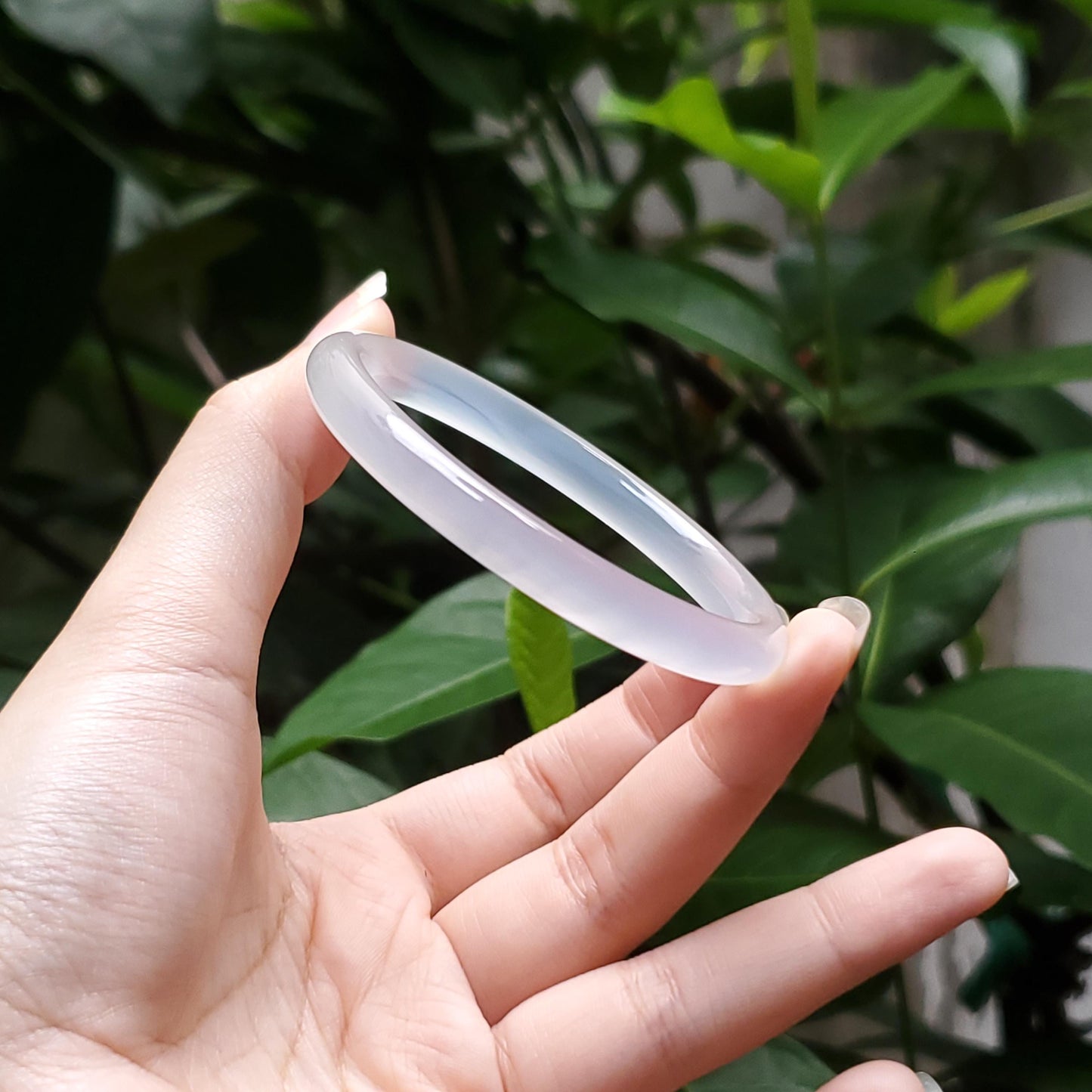 High Quality 50–60mm Genuine Type A Jade White Chalcedony Bangle Bracelets Gift for Her Mom Grandma Feng Shui Personalized