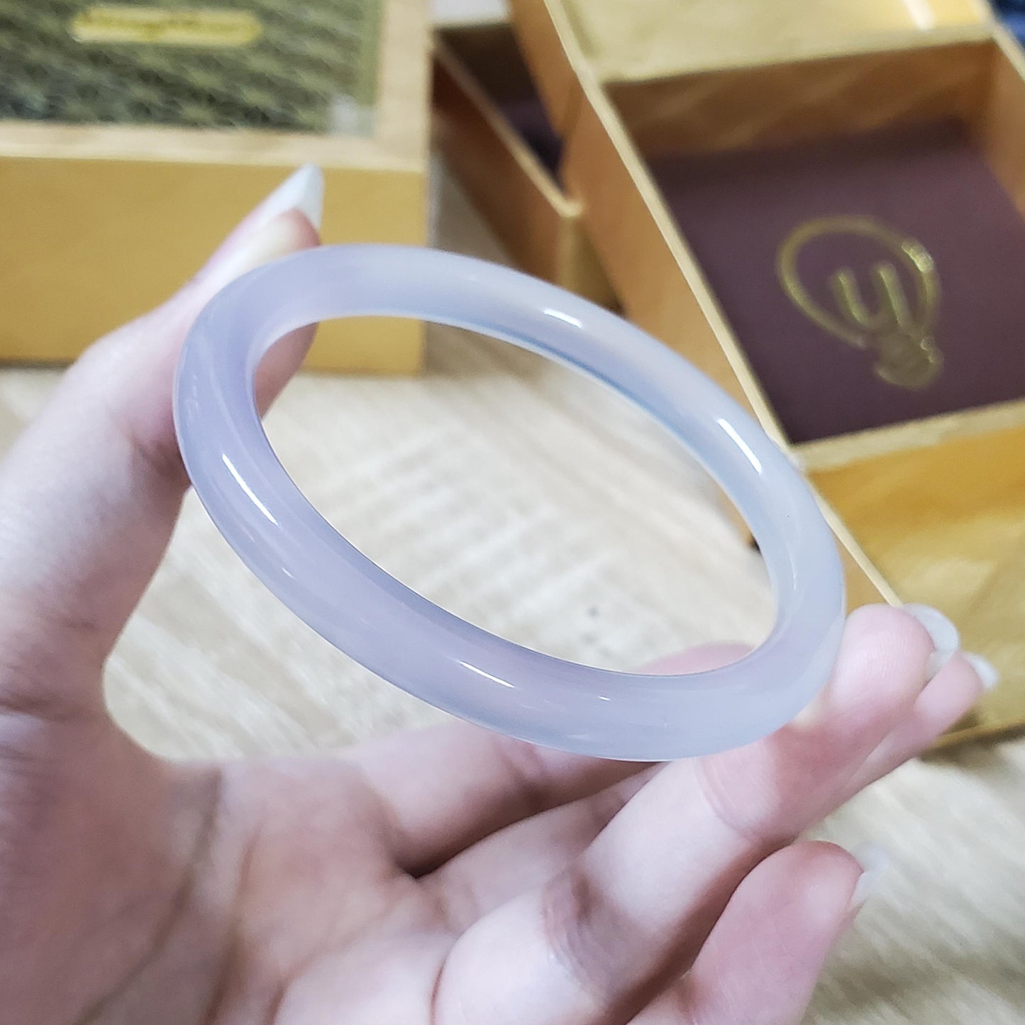 High Quality 50–60mm Genuine Type A Jade White Chalcedony Bangle Bracelets Gift for Her Mom Grandma Feng Shui Personalized