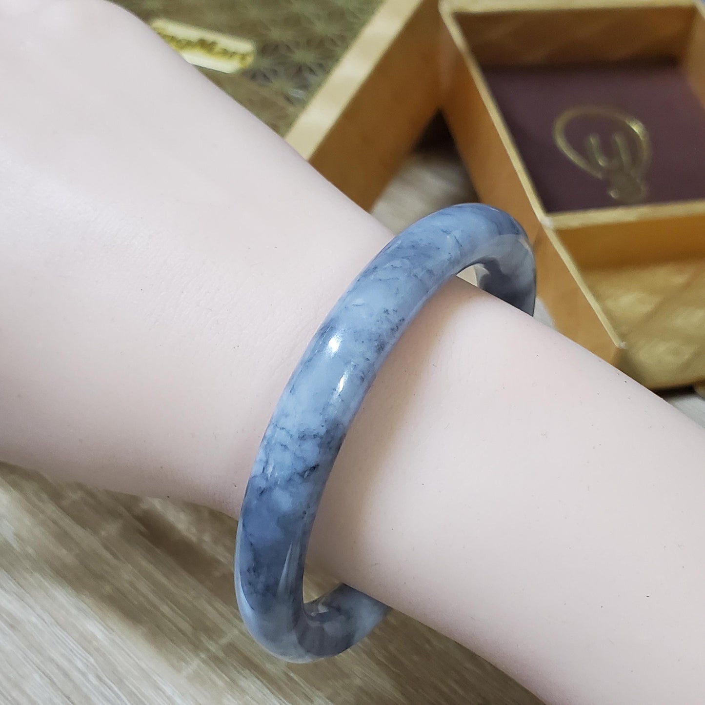 High Quality 48–72mm Genuine Type A Jade Grey White Black YingMart Jadeite Bangle Bracelets Gift for Her Grandmother Sister Mens