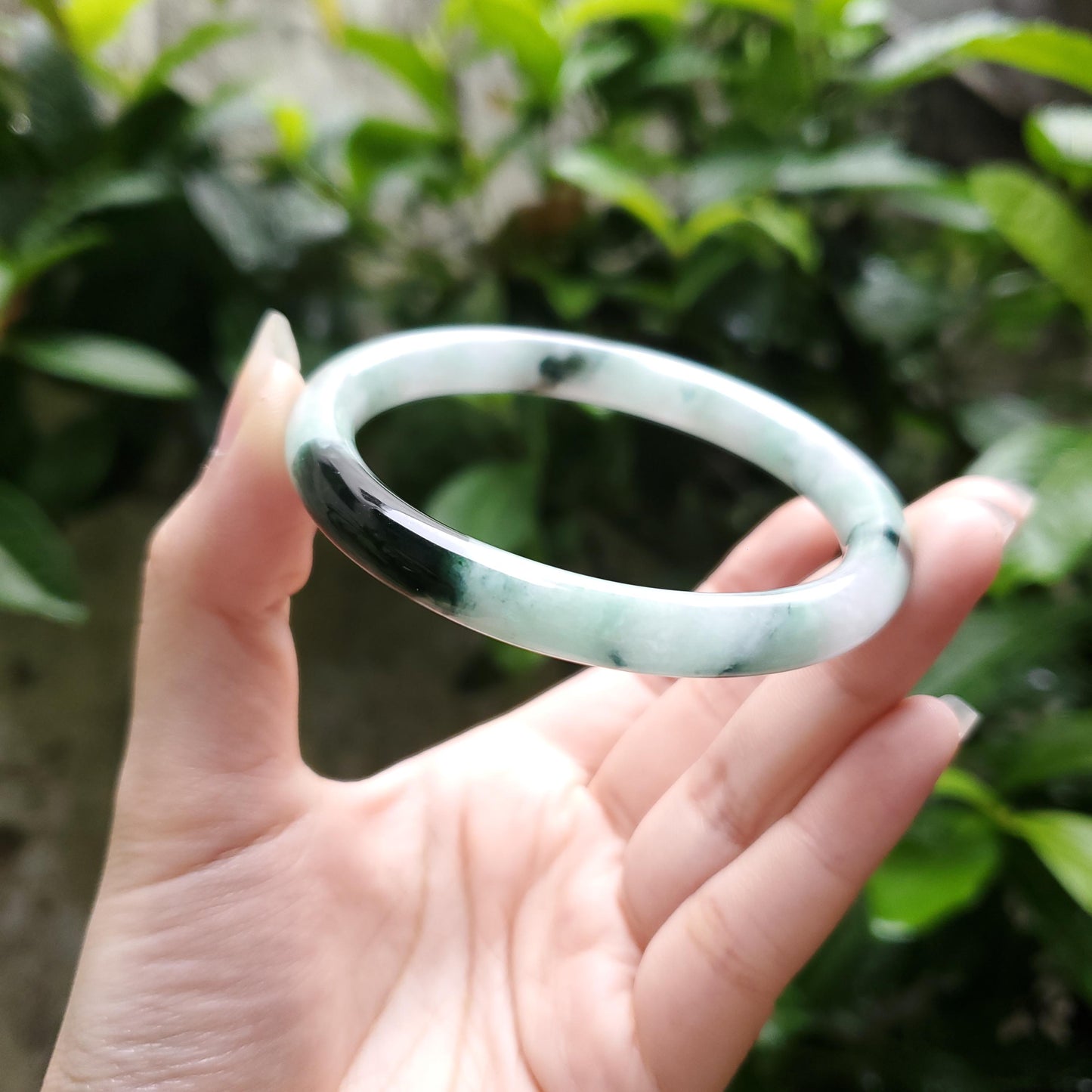 High Quality 48–72mm Natural-Colour Jade White to Light Green Bangle Gift for Her Grandma Mom Feng Shui Black Spot Personalized