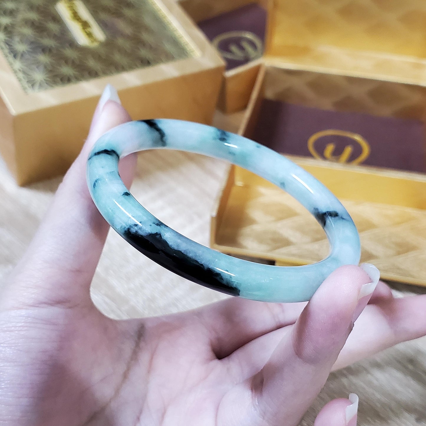High Quality 48–72mm Natural-Colour Jade White to Light Green Bangle Gift for Her Grandma Mom Feng Shui Black Spot Personalized
