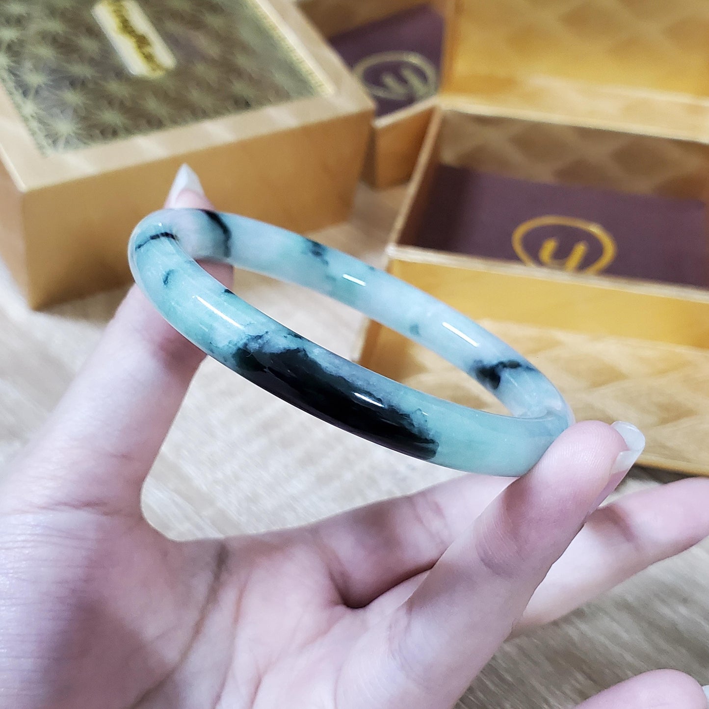 High Quality 48–72mm Natural-Colour Jade White to Light Green Bangle Gift for Her Grandma Mom Feng Shui Black Spot Personalized