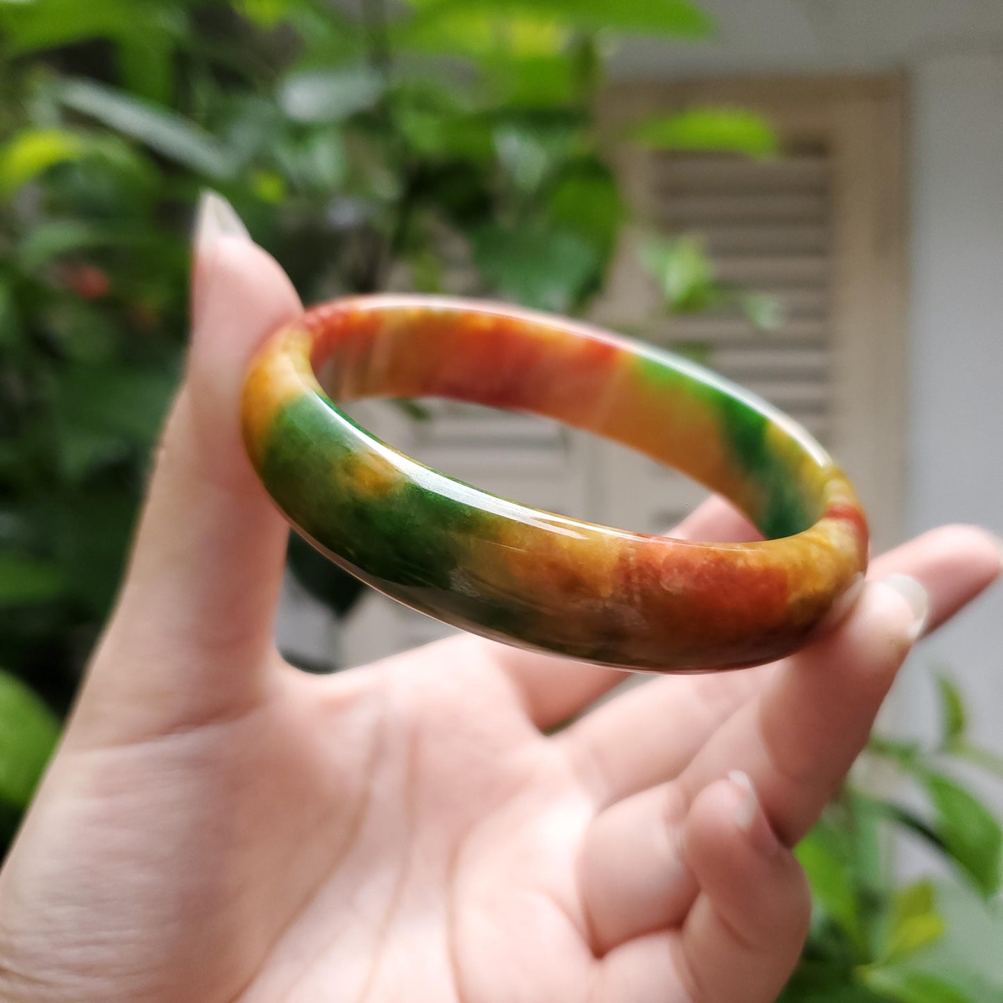 High Quality 48–72mm Jadeite Jade Orange Yellow Green Spot Bangle Gift for Her Mom Grandma Feng Shui Personalized Jewelry