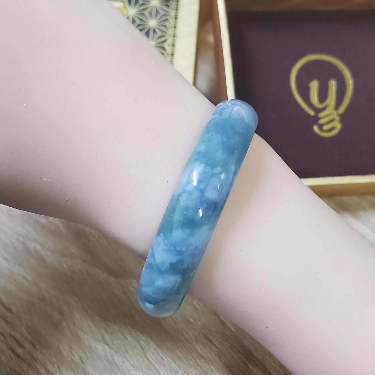 High Quality 50–60mm Natural-Colour Jade Light Purple Blue Bangle Bracelets Feng Shui Jewelry Gift for Her Mom Grandma Personalized