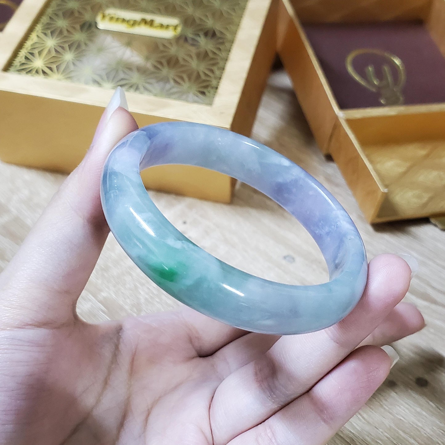 High Quality 50–60mm Natural-Colour Jade Purple Green YingMart Bangle Bracelets Gift for Her Grandma Sister Mom Mens Feng Shui