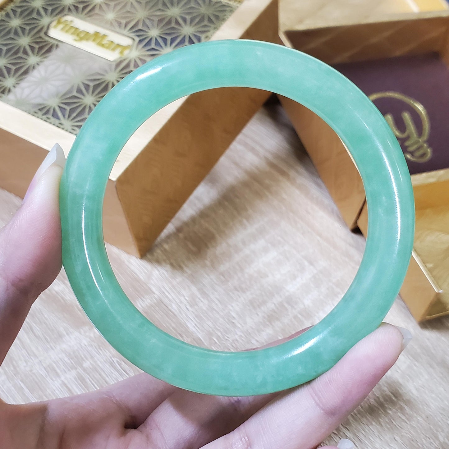 High Quality 48–72mm Jadeite Jade Light Green to Green YingMart Bangle Bracelets Gift for Her Mom Sister Grandma Feng Shui