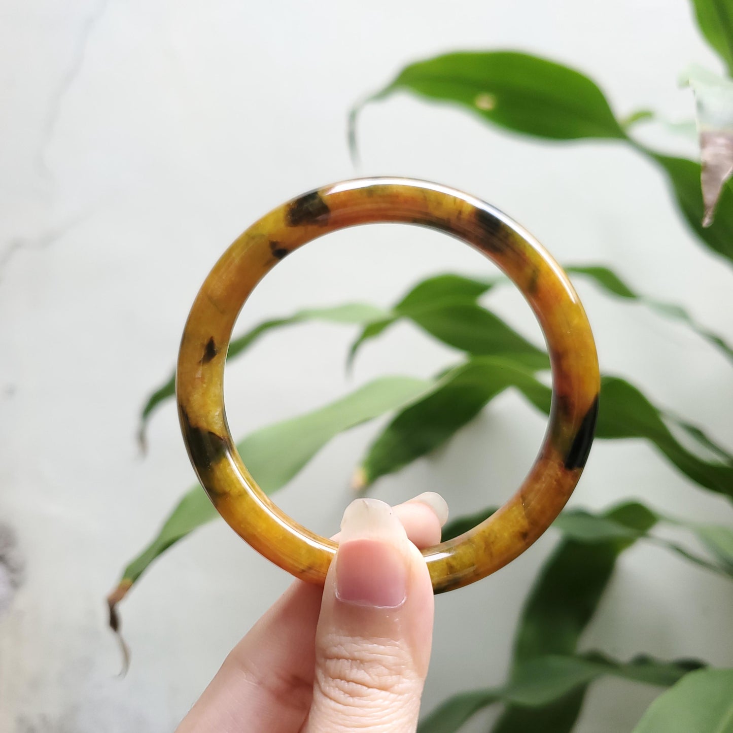 High Quality 48–72mm Jadeite Jade Yellow Black Spot YingMart Bangle Bracelets Gift for Her Mom Feng Shui Grandma Sister