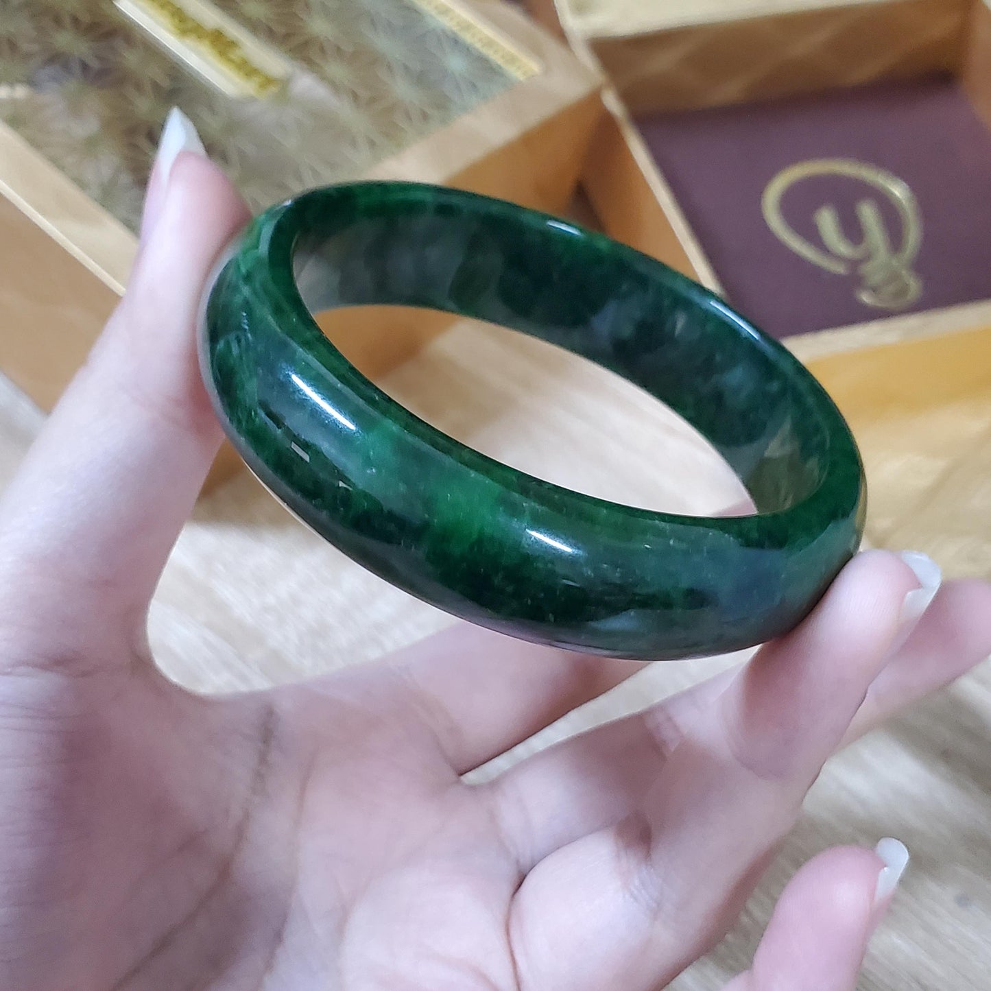High Quality 48–72mm Jadeite Jade Dark Green Bangle Gift for Her Grandma Mens Mother Sister Feng Shui Personalized