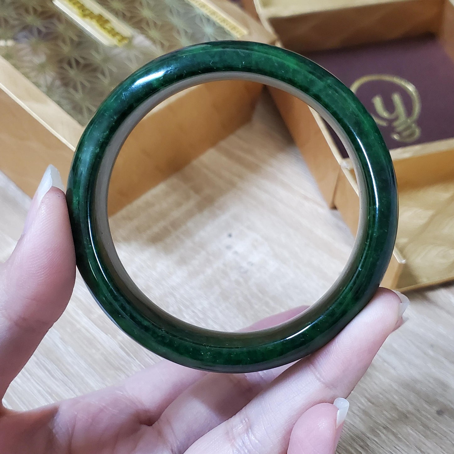 High Quality 48–72mm Jadeite Jade Dark Green Bangle Gift for Her Grandma Mens Mother Sister Feng Shui Personalized