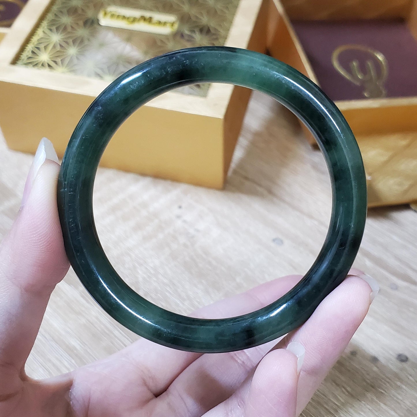 High Quality 48–60mm Jadeite Jade Round Green Olive Black YingMart Bangle Gift for Her Mother Mens Sister Feng Shui
