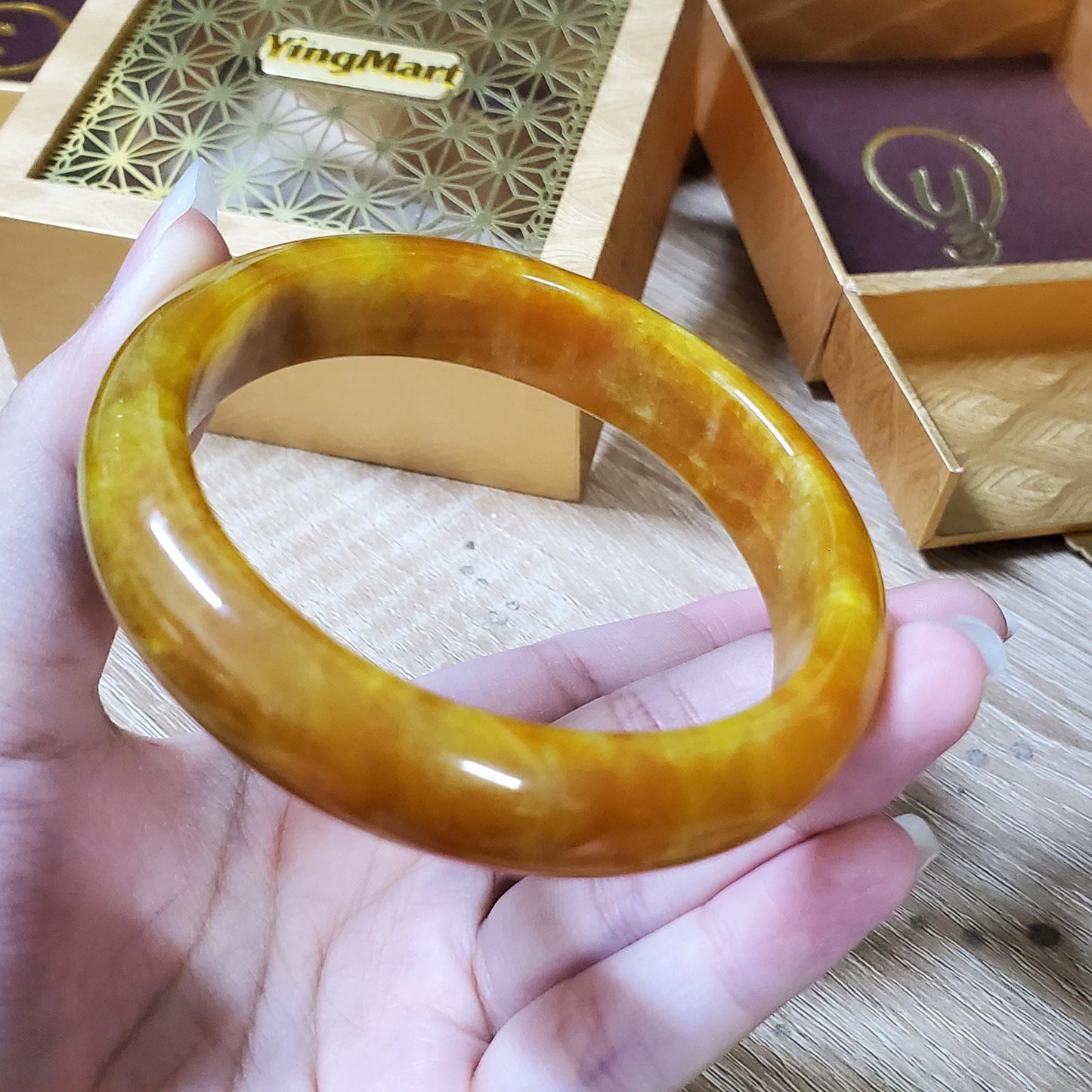 High Quality 48–72mm Jadeite Jade Light to Medium Yellow YingMart Burmese Bangle Bracelets Gift for Her Mother Sister Mens Feng Shui Grandma