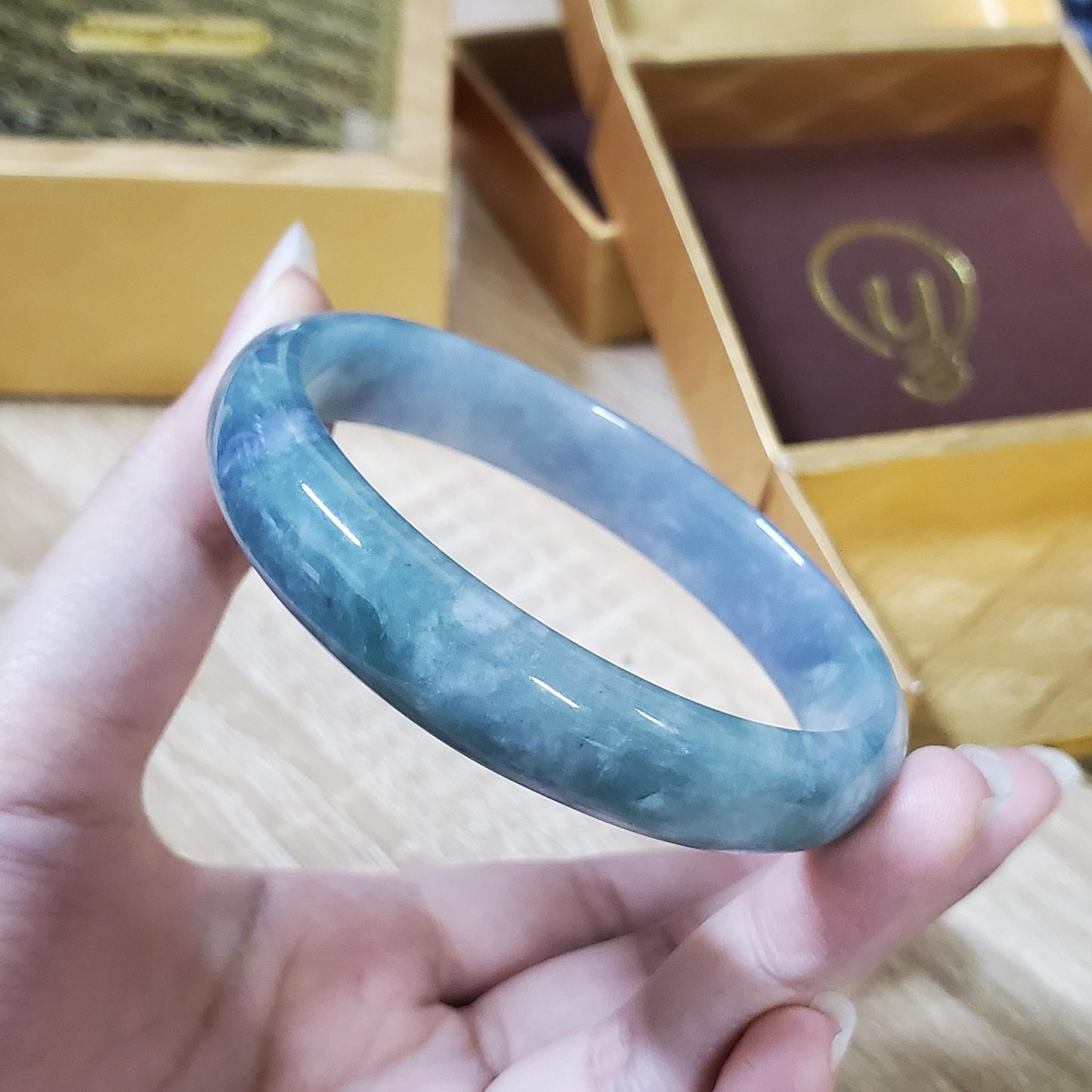 High Quality 50–60mm Natural-Colour Jade Light Purple Blue Bangle Bracelets Feng Shui Jewelry Gift for Her Mom Grandma Personalized