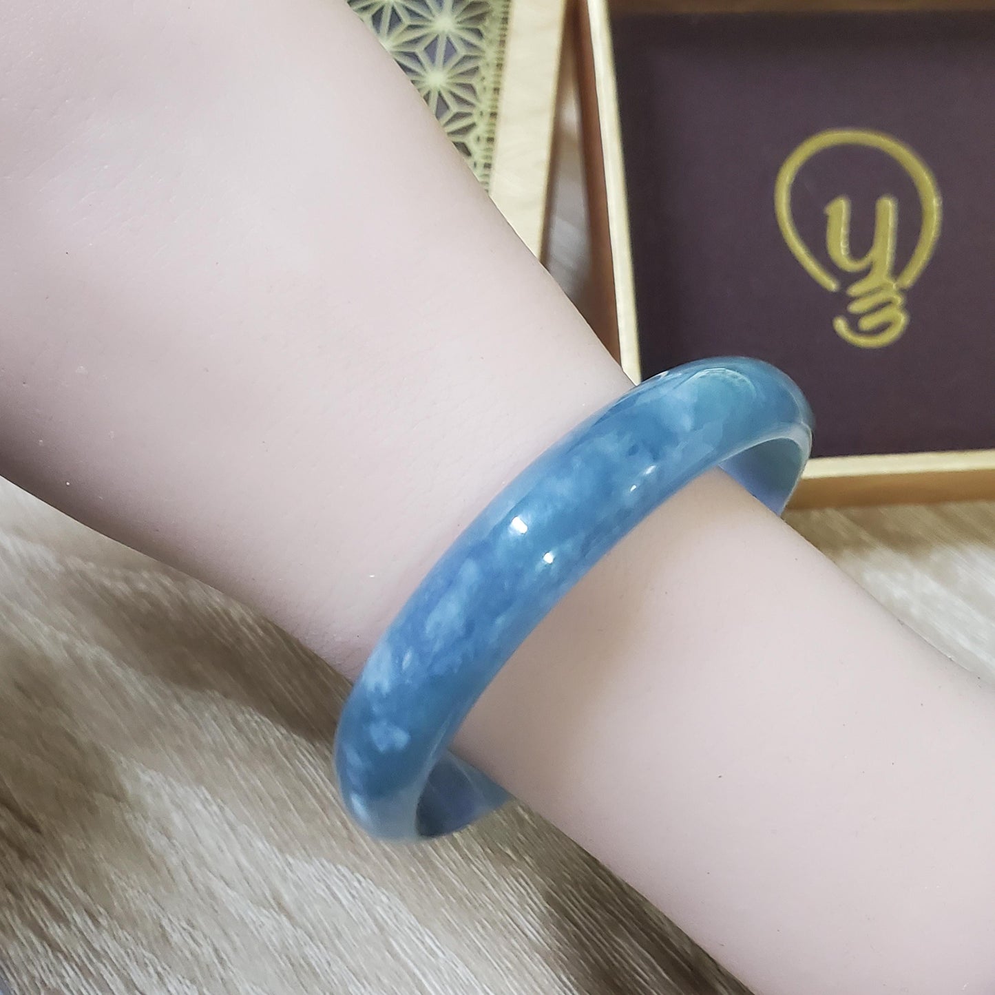 High Quality 50–60mm Natural-Colour Jade Light Purple Blue Bangle Bracelets Feng Shui Jewelry Gift for Her Mom Grandma Personalized
