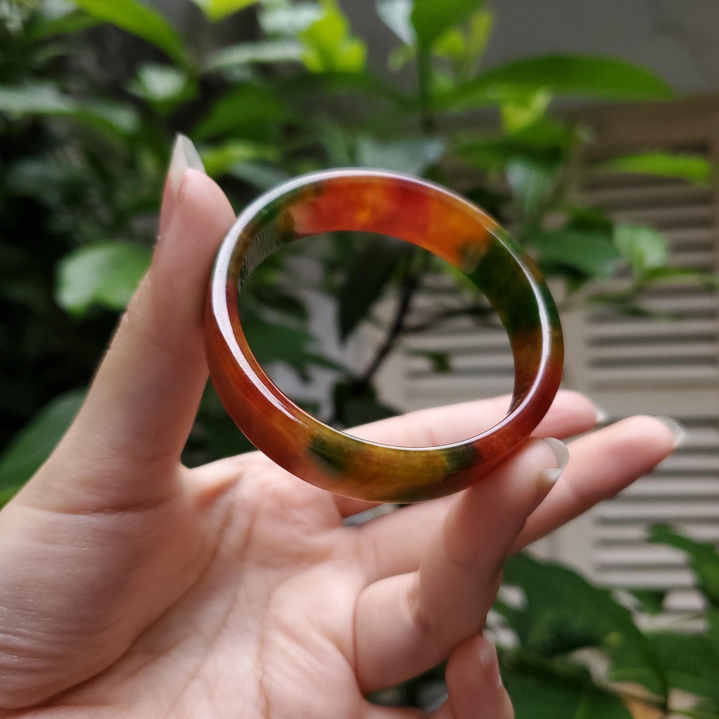 High Quality 48–60mm Jadeite Jade Square Yellow Mix Green Red YingMart Bangle Gift for Her Grandma Mens Personalized