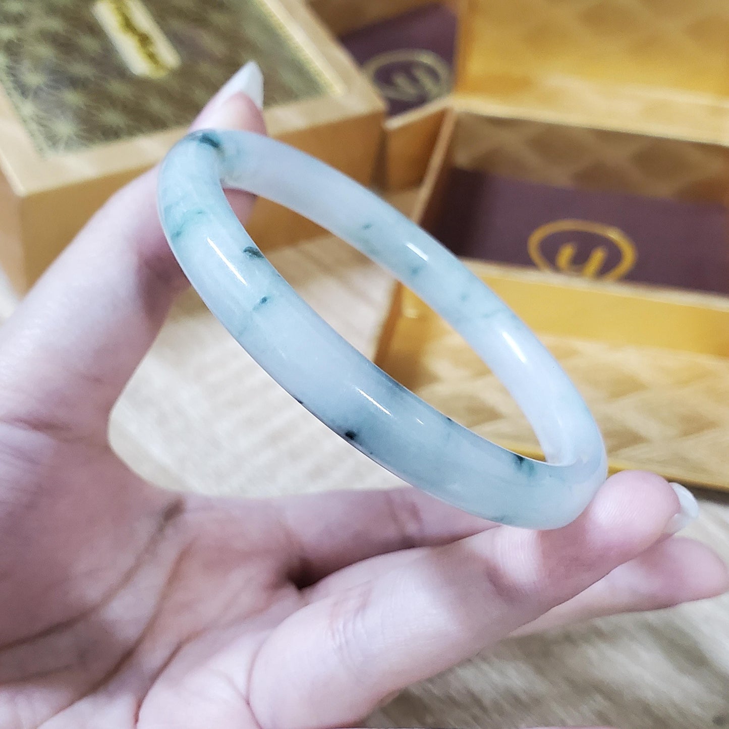 High Quality 48–72mm Natural-Colour Jade Grey White Green Spot Bangle Gift for Her Mom Grandma Feng Shui Personalized Jewelry