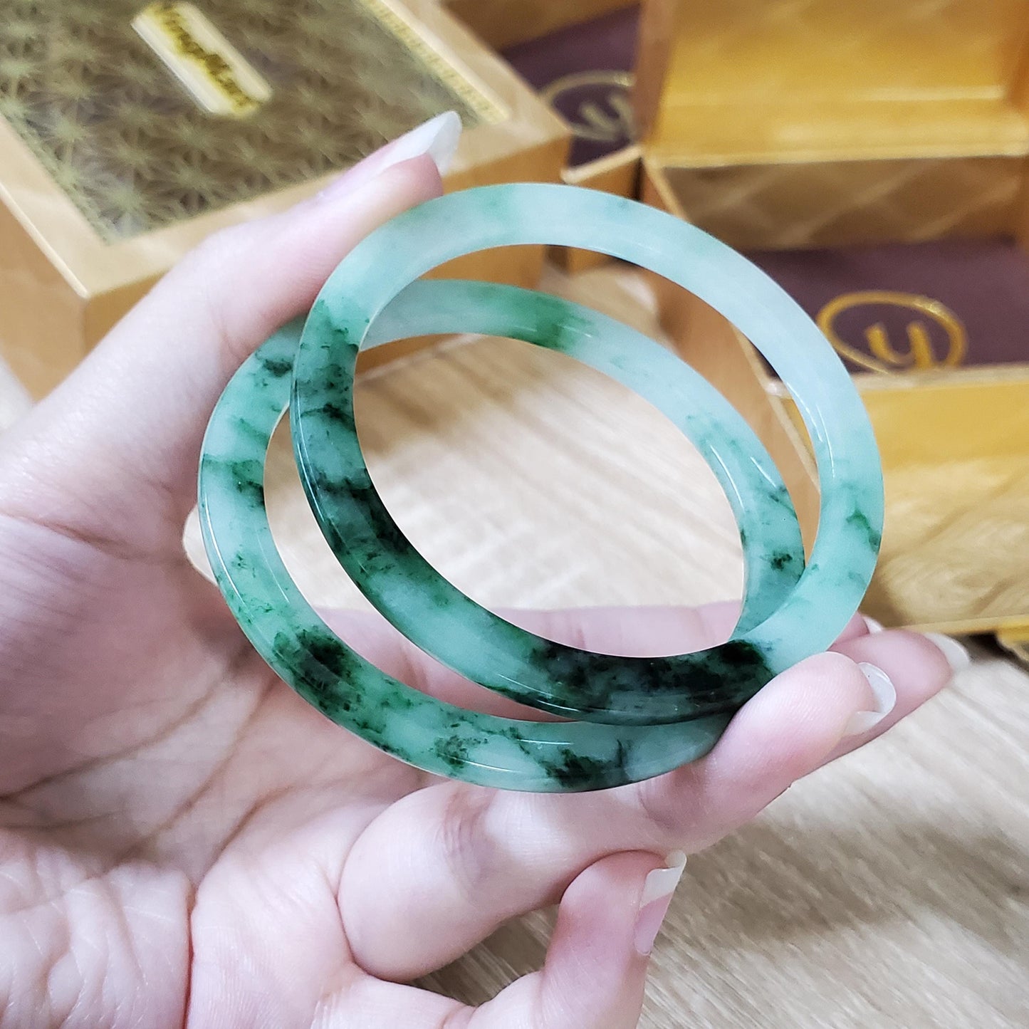 High Quality 48–72mm Natural-Colour Jade White Green Black Spot Bangle Gift for Her Mom Grandma Feng Shui Personalized Jewelry