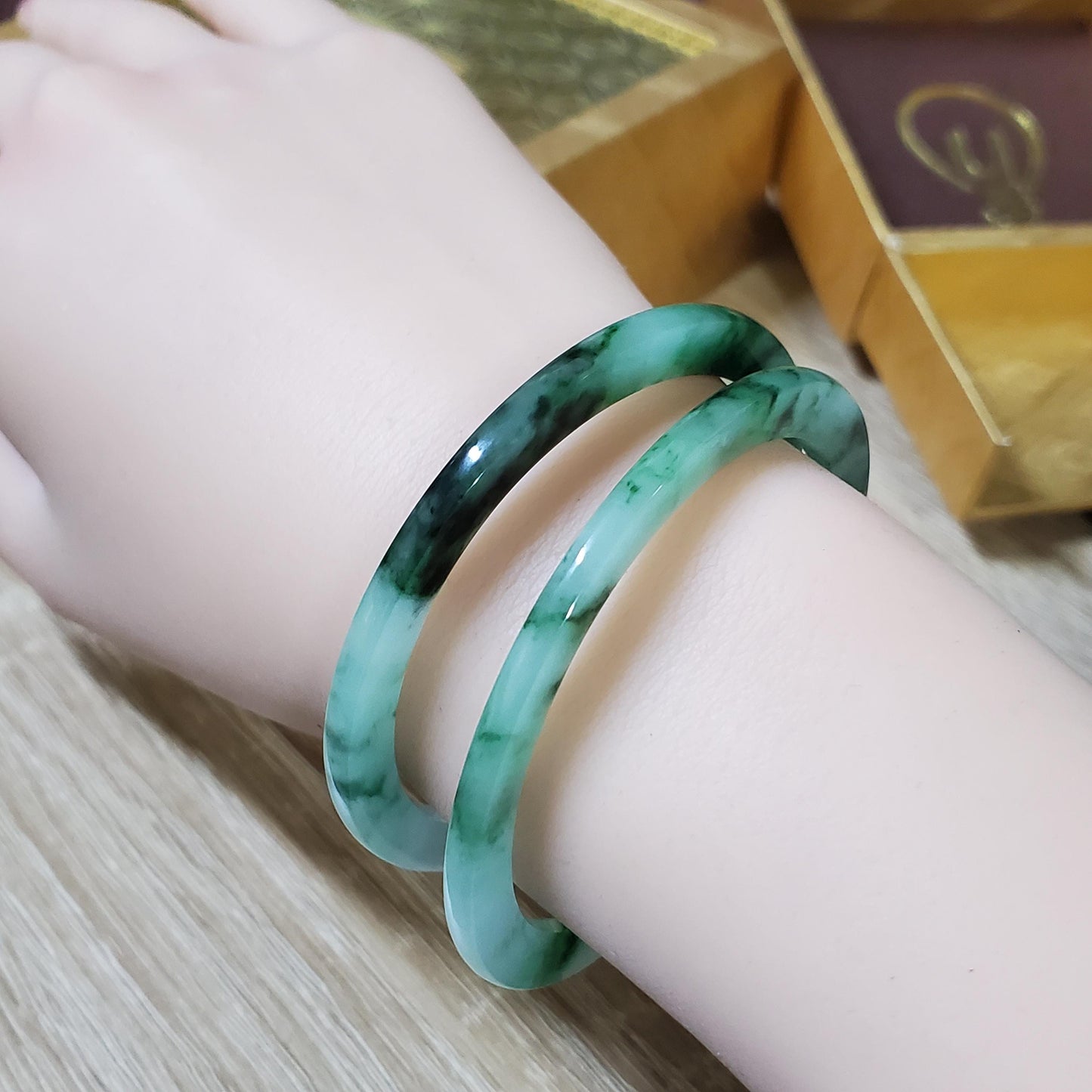 High Quality 48–72mm Natural-Colour Jade White Green Black Spot Bangle Gift for Her Mom Grandma Feng Shui Personalized Jewelry