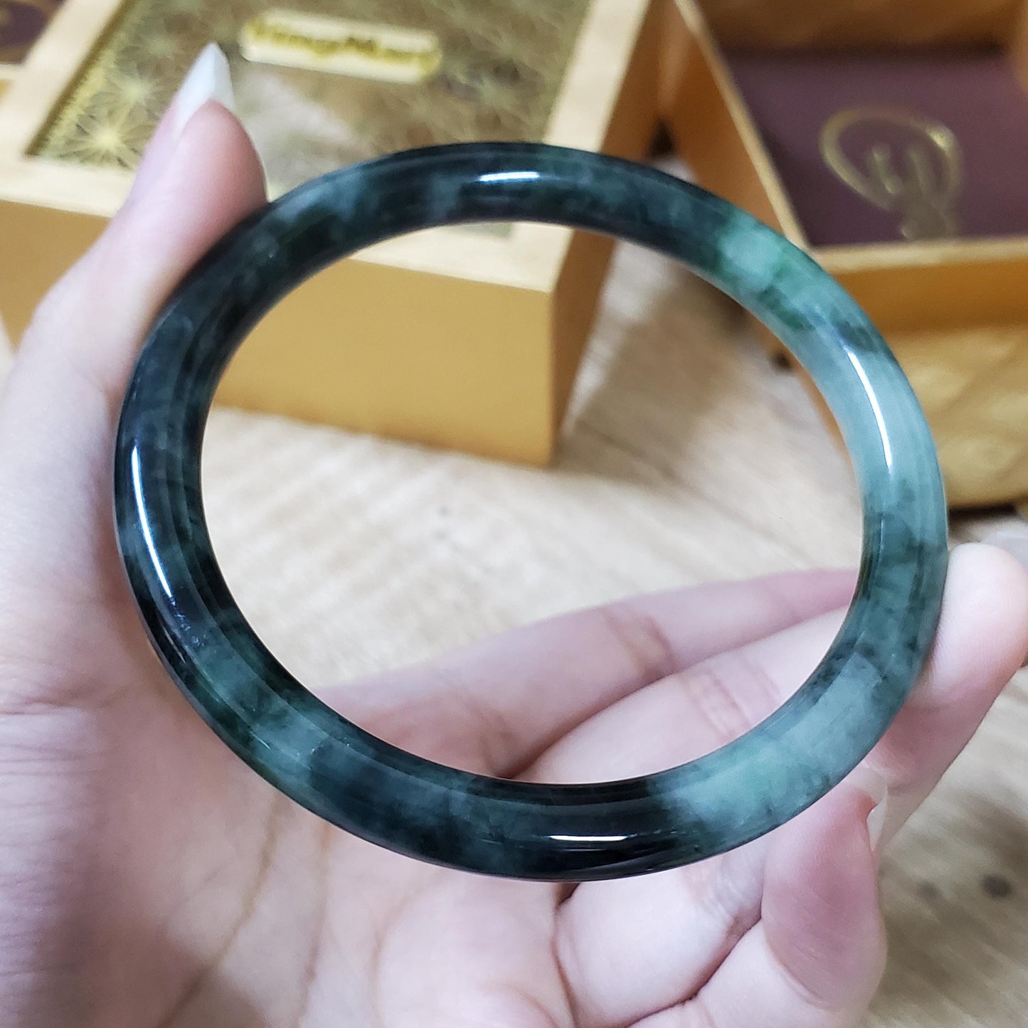 High Quality 48–72mm Natural-Colour Jade White to Dark Green Black Bangle Gift for Her Mom Grandma Feng Shui Personalized Jewelry