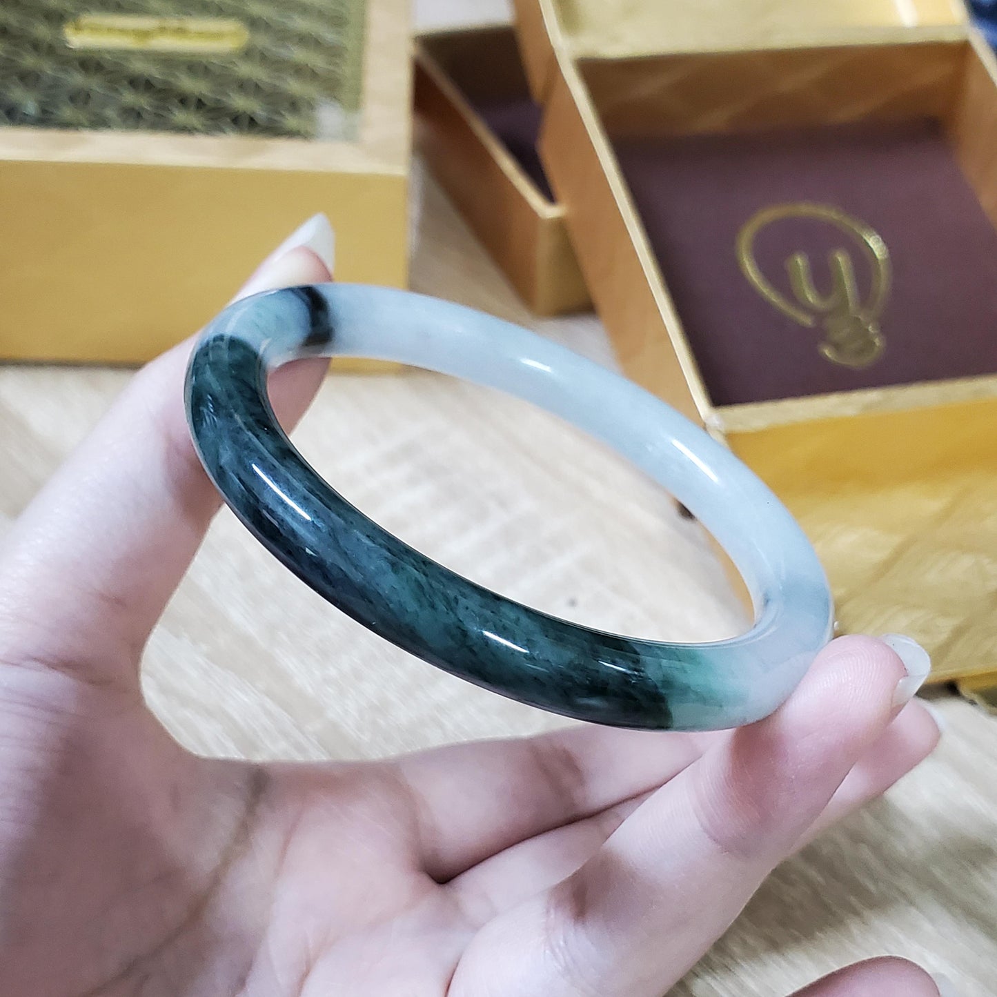 High Quality 48–72mm Natural-Colour Jade Cert No. B White Black Green YingMart Jadeite Bangle Burmese Gift for Her Sister Mother Grandma