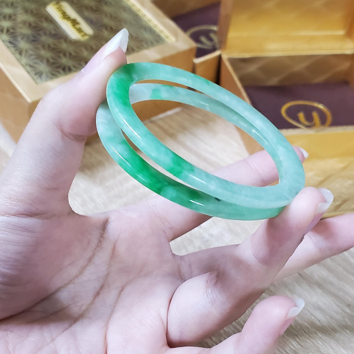 High Quality 48-72mm Natural-Colour Jadeite Bangle, Light To Medium Green, Burmese Jade, Personalized Jewelry, Gift for Mom, Sister, Mens