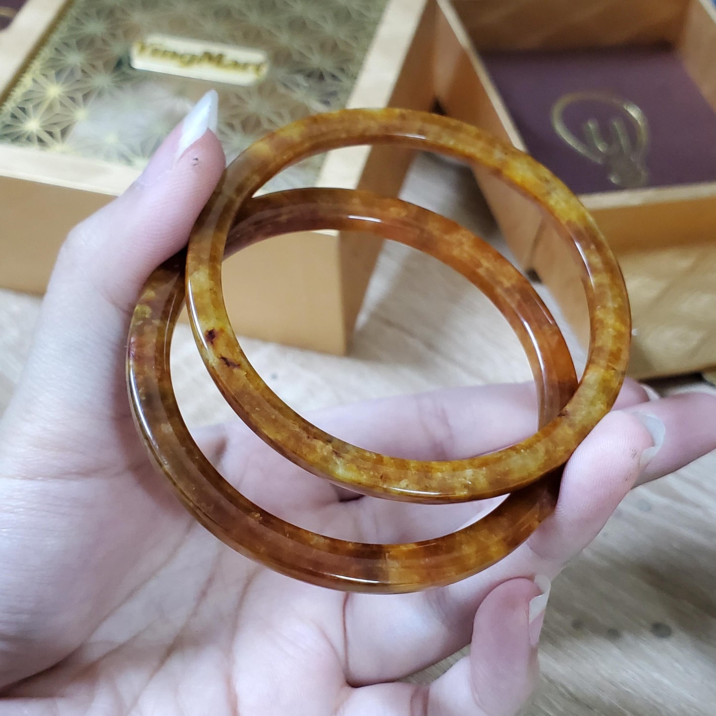 High Quality 48–72mm Jadeite Jade Yellow Green Black Brown Spot Bangle Bracelets Gift for Her Mom Grandma Feng Shui Personalized Jewelry