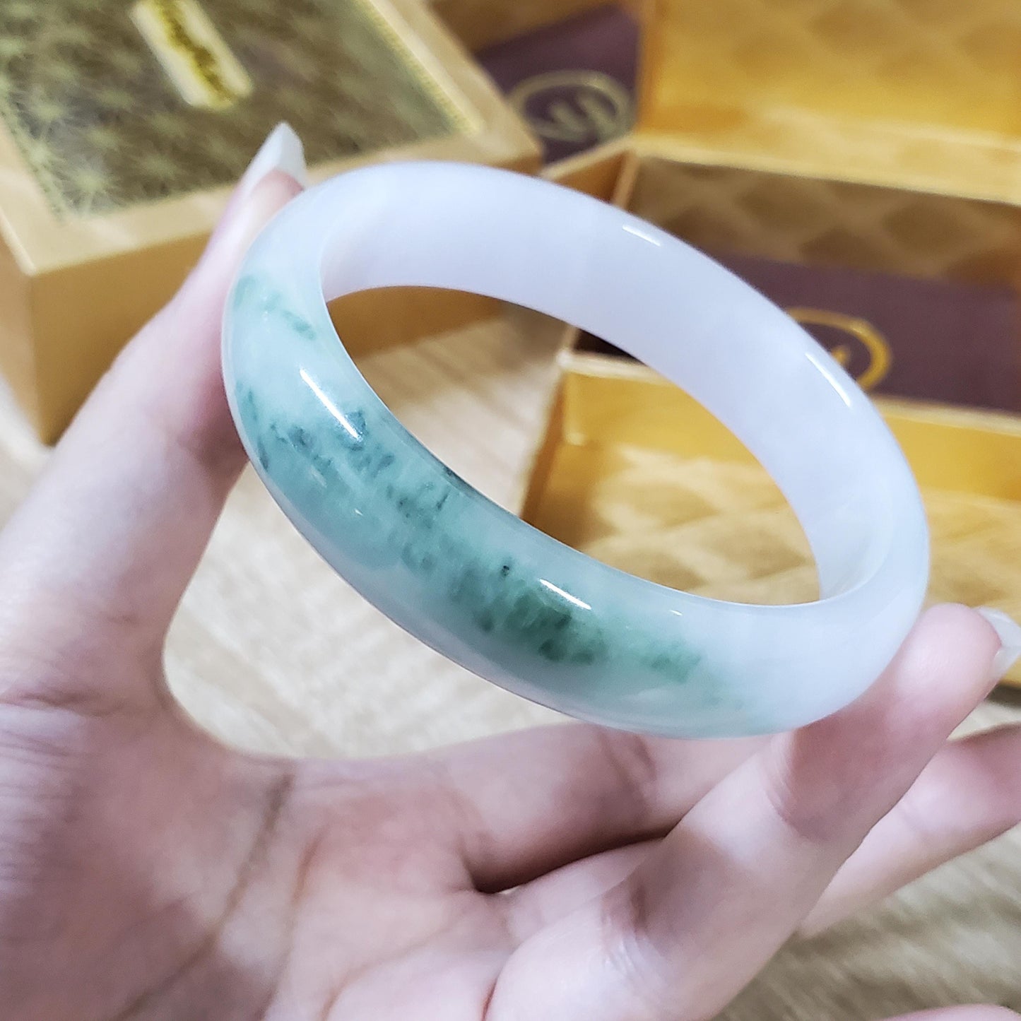 High Quality 48–72mm Natural-Colour Jade White Green Black YingMart Jadeite Bangle Gift for Her Grandma Mens Mother Feng Shui Sister
