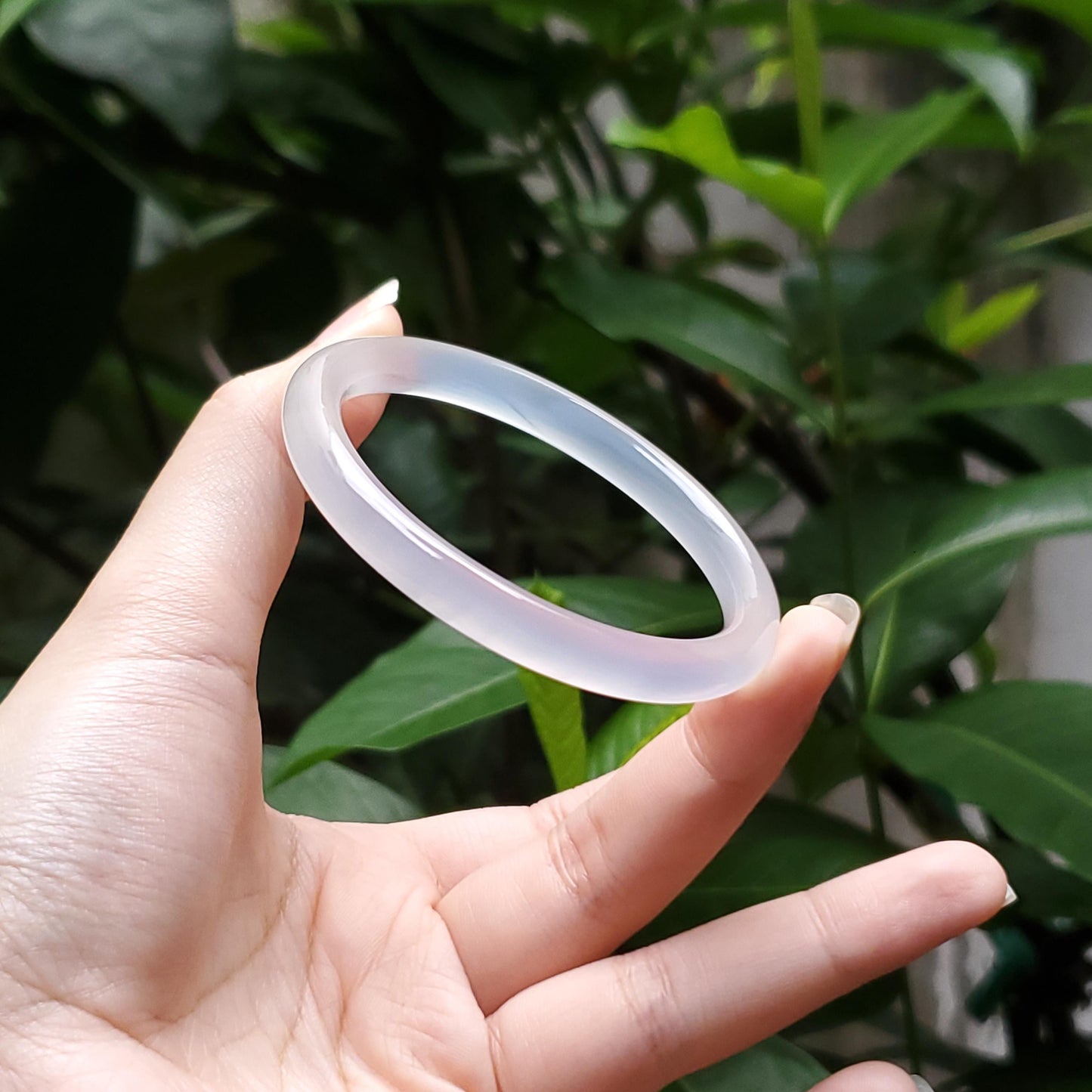 High Quality 50–60mm Genuine Type A Jade White Chalcedony Bangle Bracelets Gift for Her Mom Grandma Feng Shui Personalized