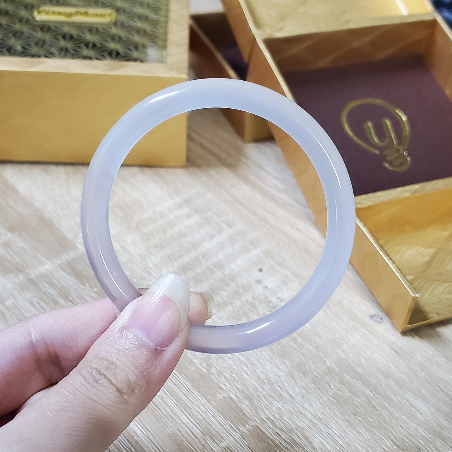 High Quality 50–60mm Genuine Type A Jade White Chalcedony Bangle Bracelets Gift for Her Mom Grandma Feng Shui Personalized