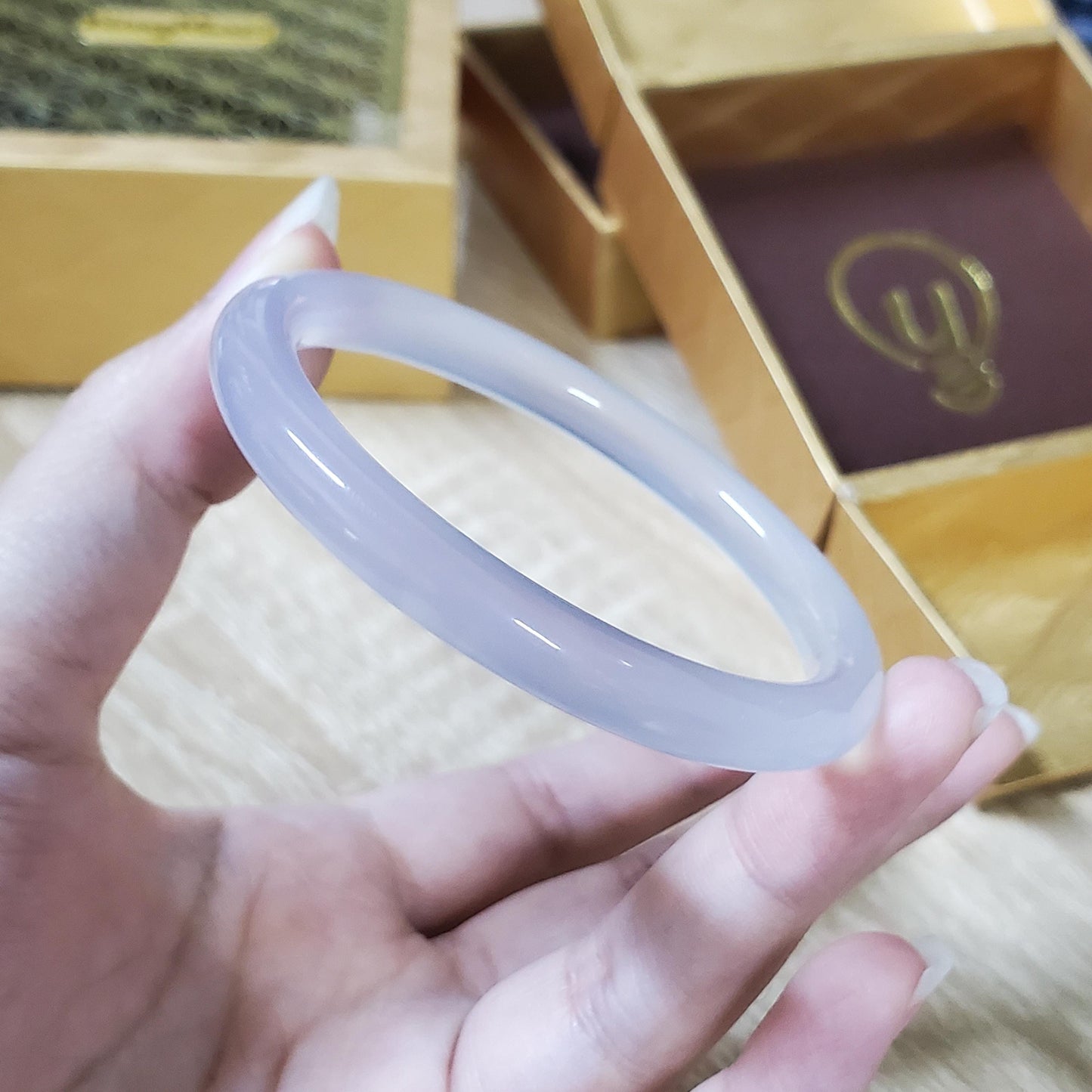 High Quality 50–60mm Genuine Type A Jade White Chalcedony Bangle Bracelets Gift for Her Mom Grandma Feng Shui Personalized