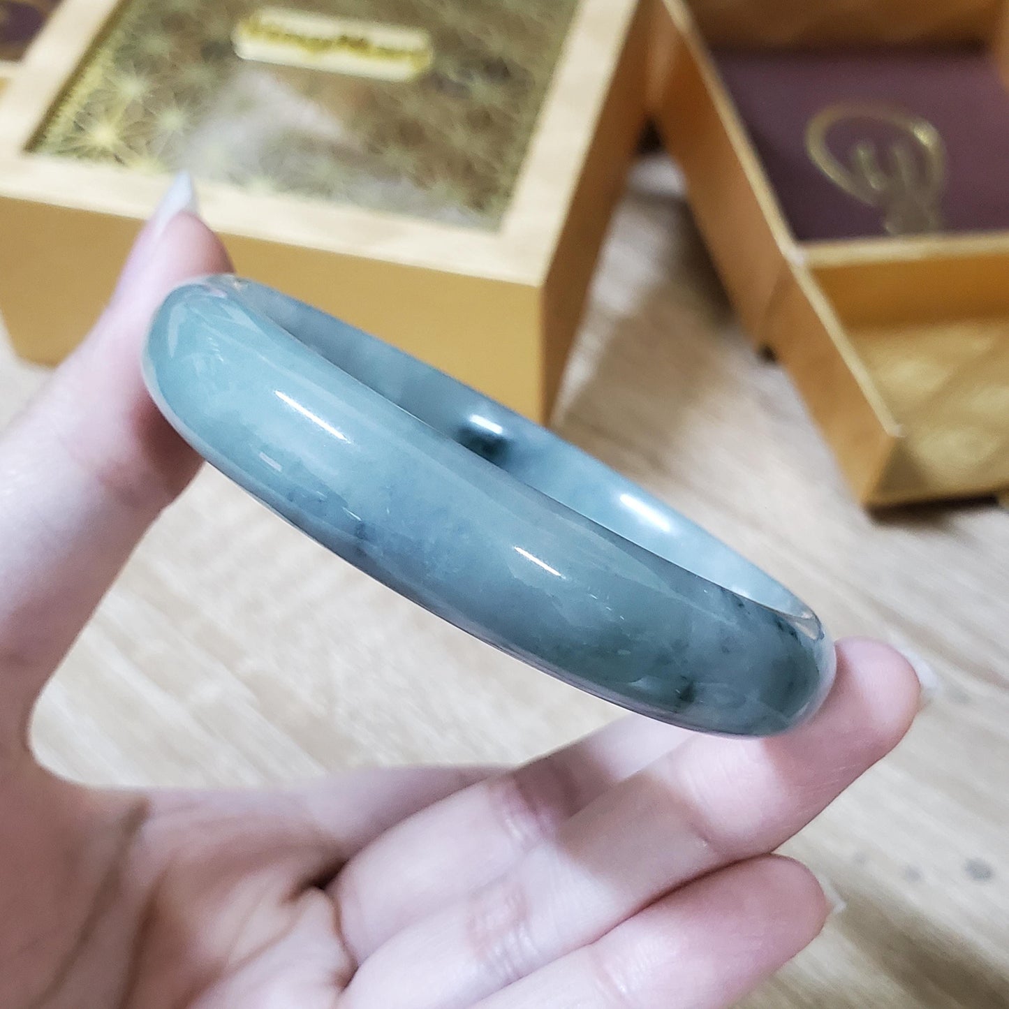 High Quality 48–72mm Natural-Colour Jade White to Blue Shade YingMart Jadeite Bangle Bracelets Burmese Gift for Her Grandma Mom