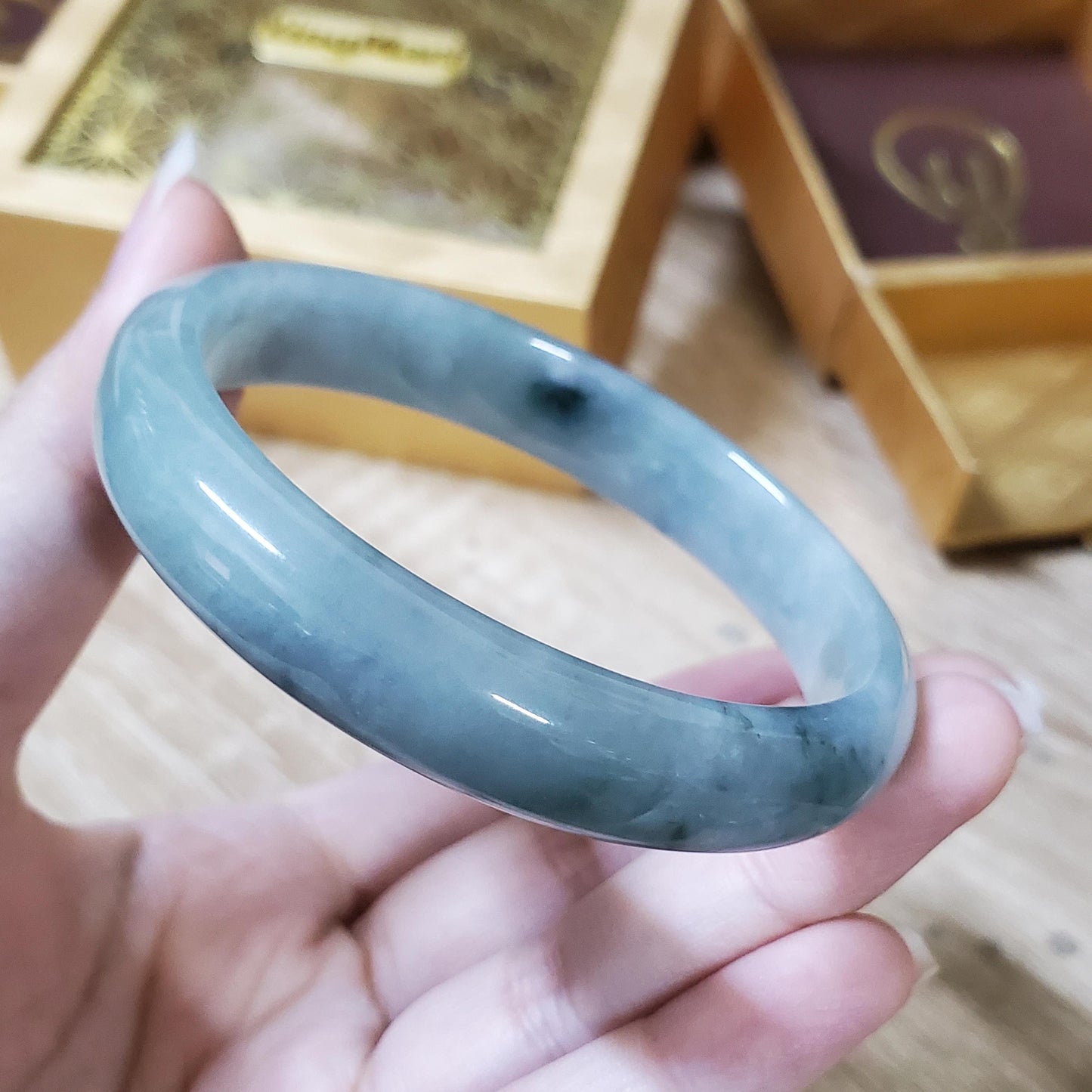 High Quality 48–72mm Natural-Colour Jade White to Blue Shade YingMart Jadeite Bangle Bracelets Burmese Gift for Her Grandma Mom