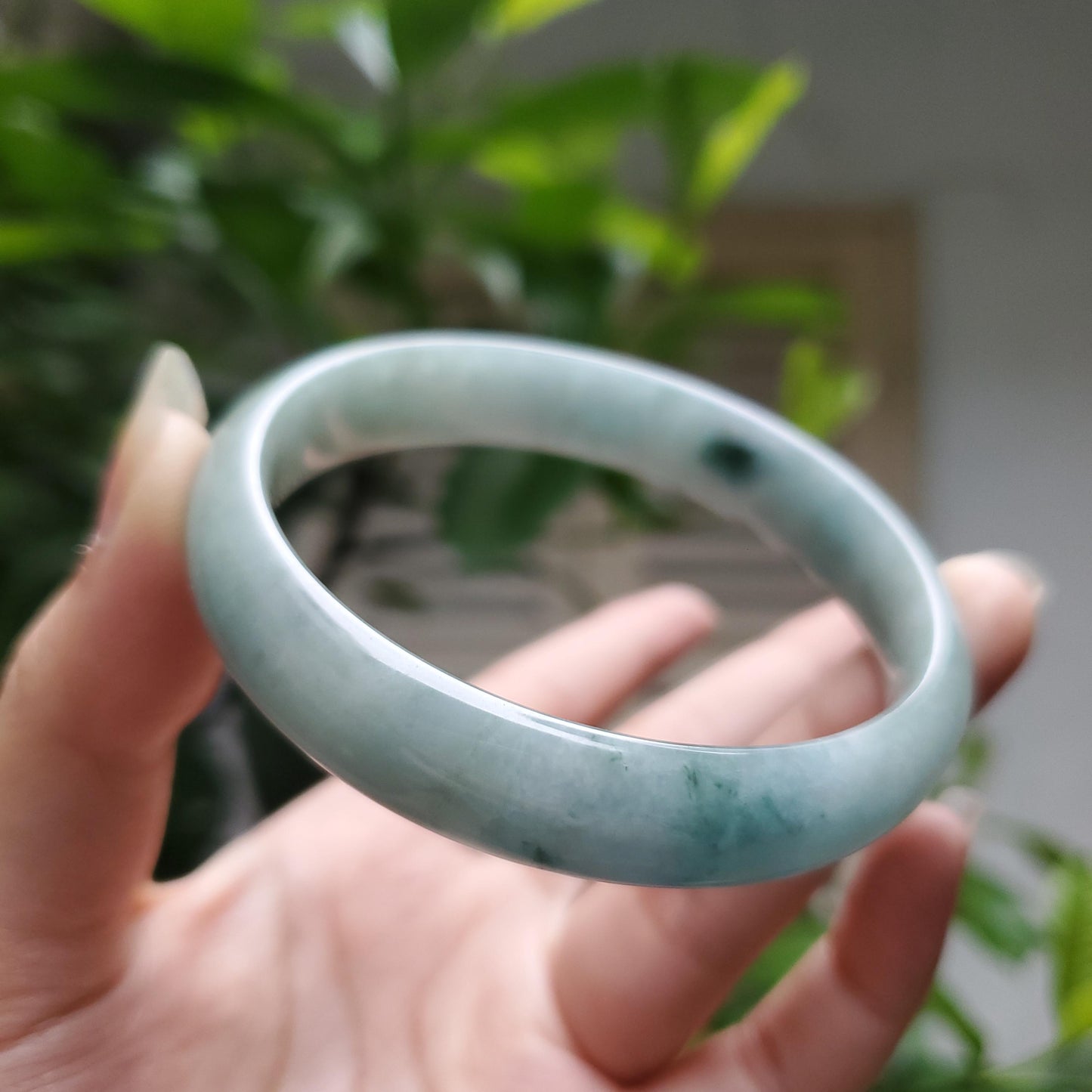 High Quality 48–72mm Natural-Colour Jade White to Blue Shade YingMart Jadeite Bangle Bracelets Burmese Gift for Her Grandma Mom