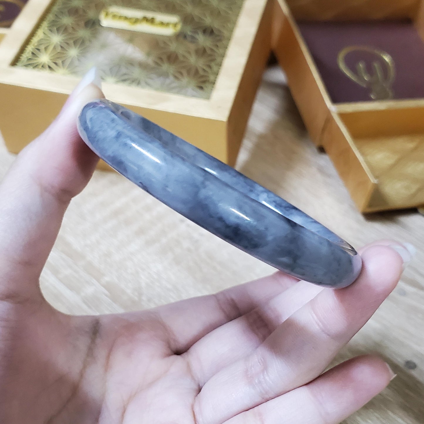 High Quality 48–72mm Genuine Type A Jade Grey White Black YingMart Jadeite Bangle Bracelets Gift for Her Grandmother Sister Mens