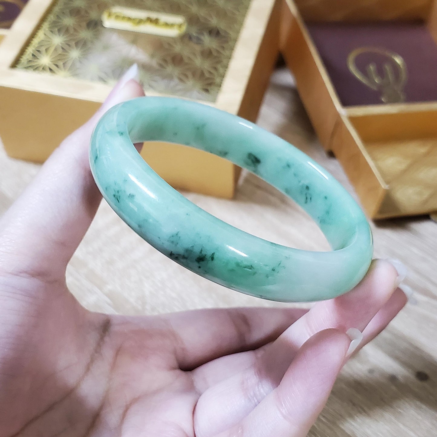 High Quality 48–72mm Natural-Colour Jade Cert No. B Green White YingMart Jadeite Bangle Bracelets Gift for Her Mother Grandma Mens