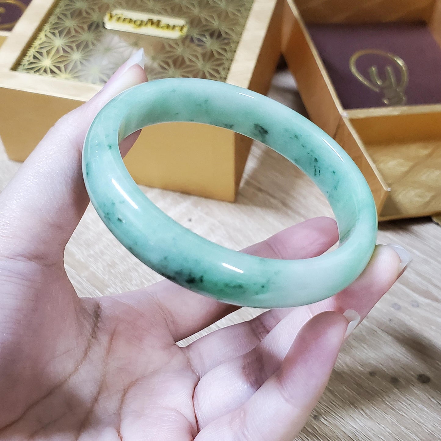 High Quality 48–72mm Natural-Colour Jade Cert No. B Green White YingMart Jadeite Bangle Bracelets Gift for Her Mother Grandma Mens