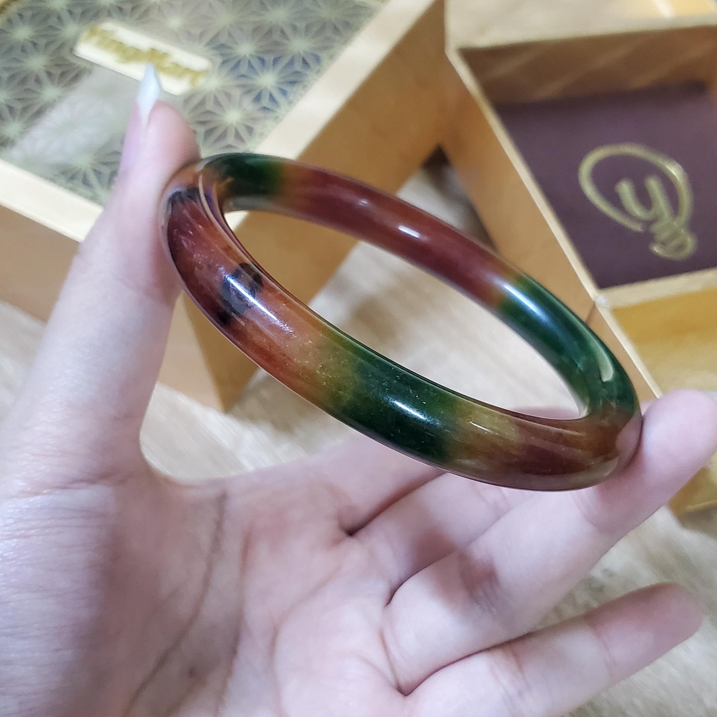 High Quality 48–72mm Jadeite Jade Yellow Green Black Brown Spot YingMart Bangle Bracelets Gift for Her Feng Shui Grandma Sister