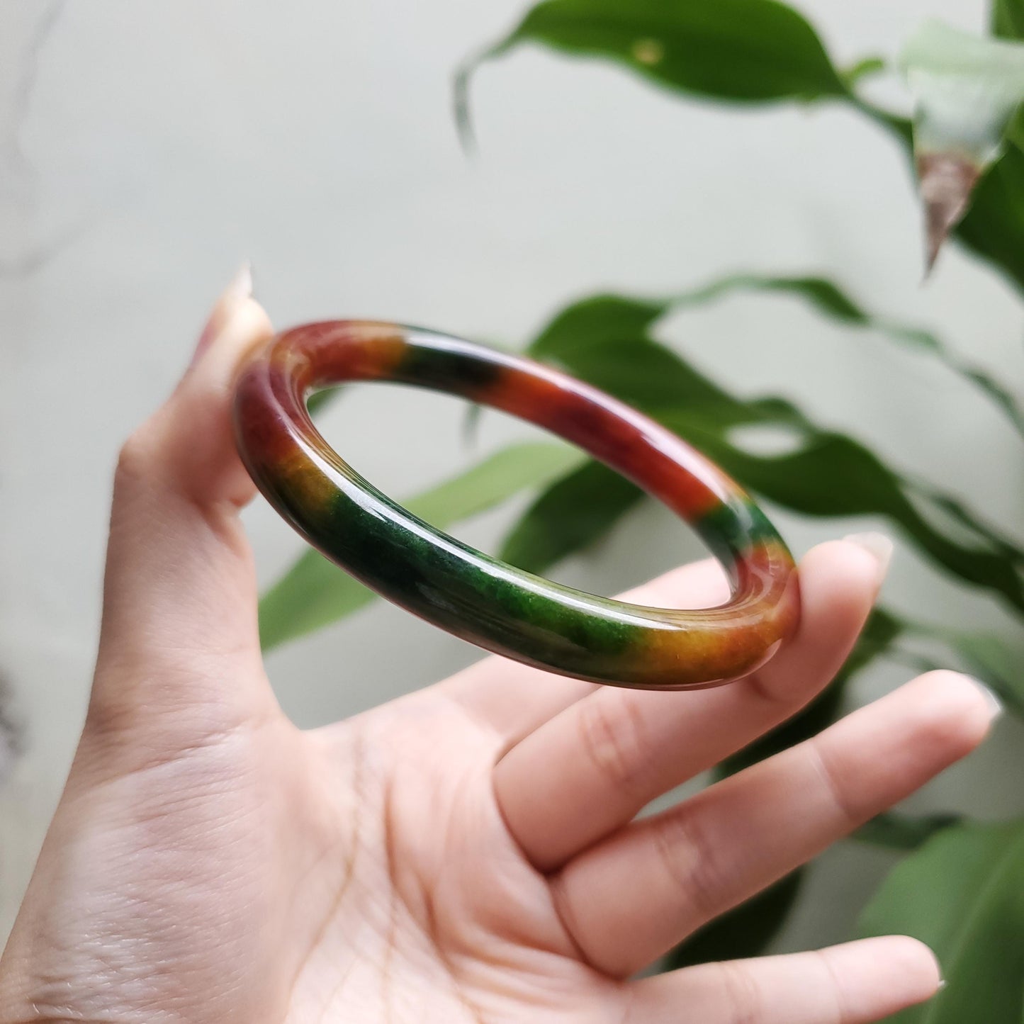 High Quality 48–72mm Jadeite Jade Yellow Green Black Brown Spot YingMart Bangle Bracelets Gift for Her Feng Shui Grandma Sister