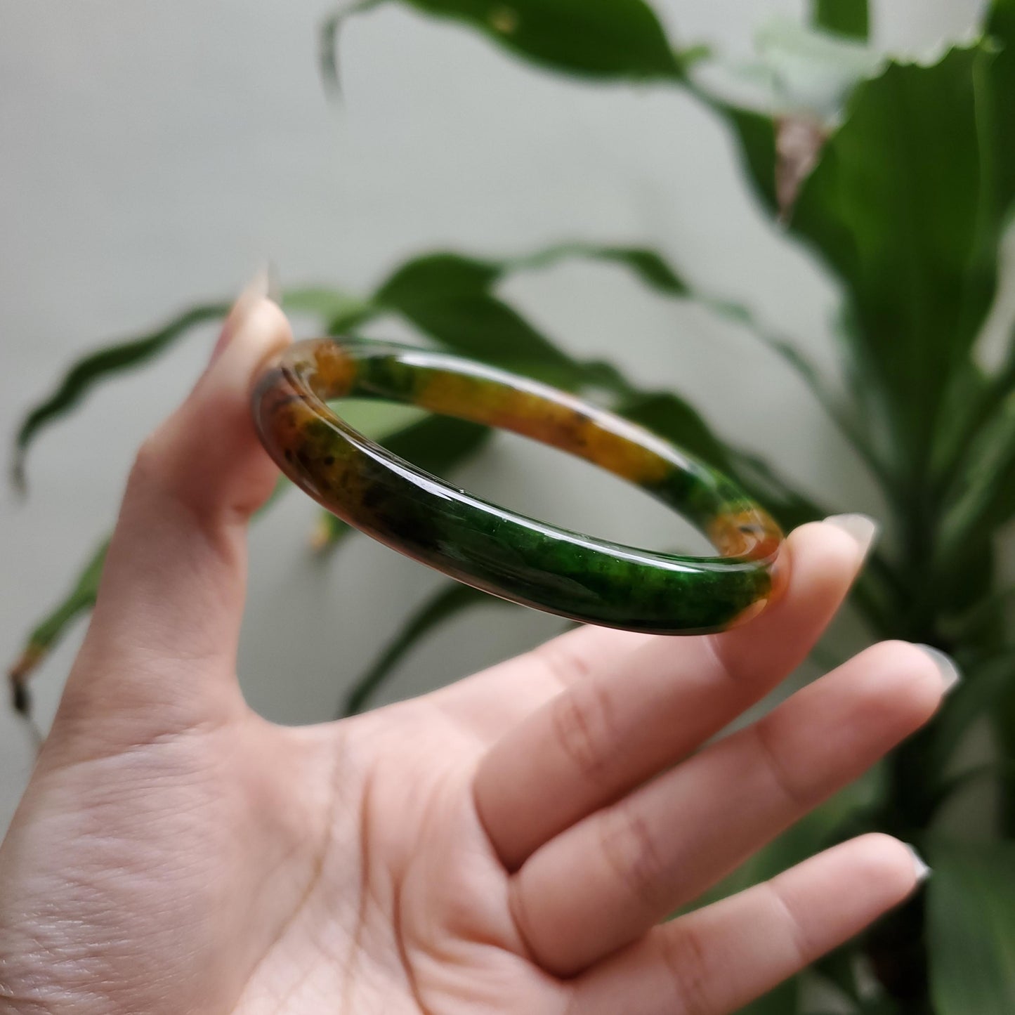 High Quality 48–72mm Jadeite Jade Yellow Green Black Veins YingMart Bangle Bracelets Gift for Her Feng Shui Grandma Sister Mom