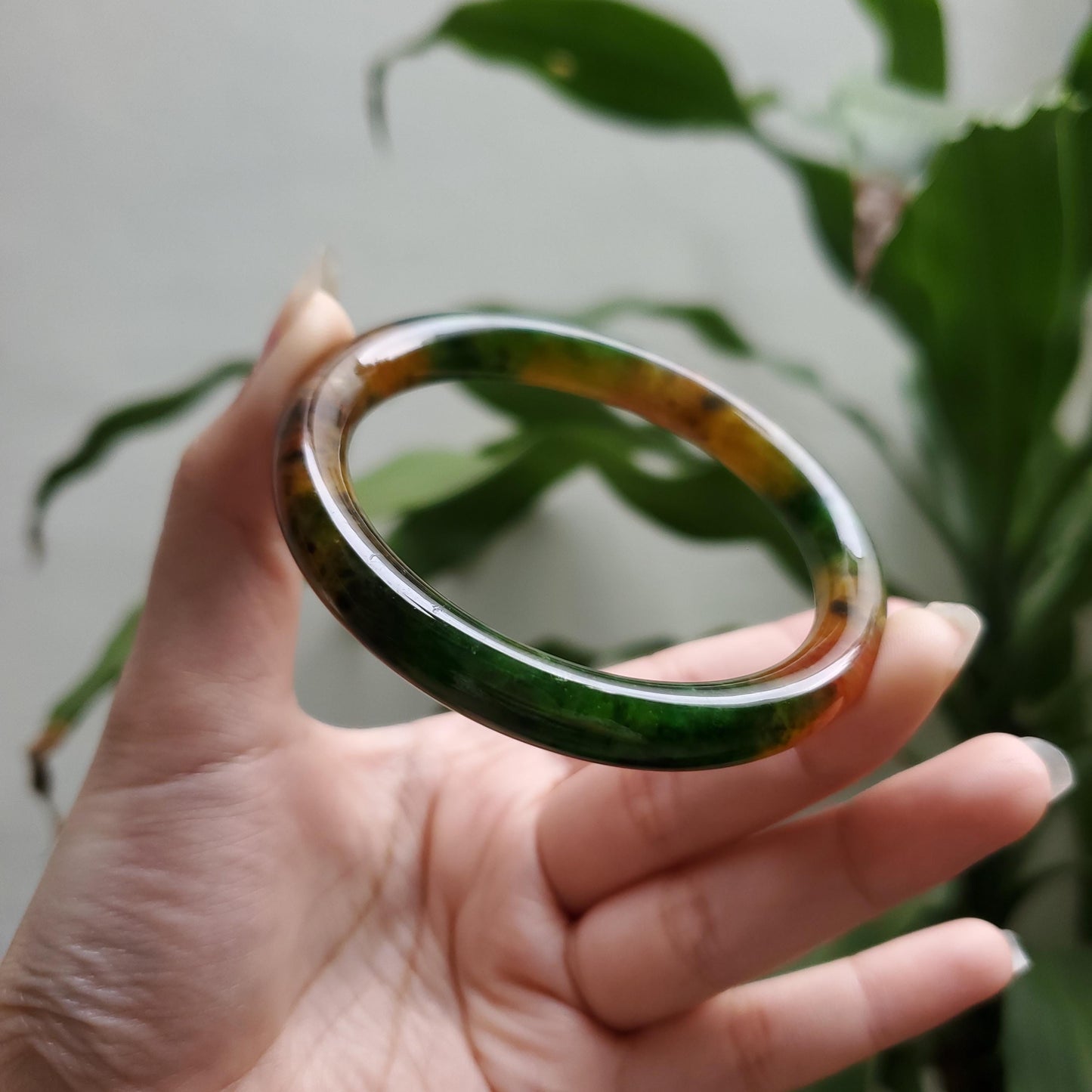 High Quality 48–72mm Jadeite Jade Yellow Green Black Veins YingMart Bangle Bracelets Gift for Her Feng Shui Grandma Sister Mom
