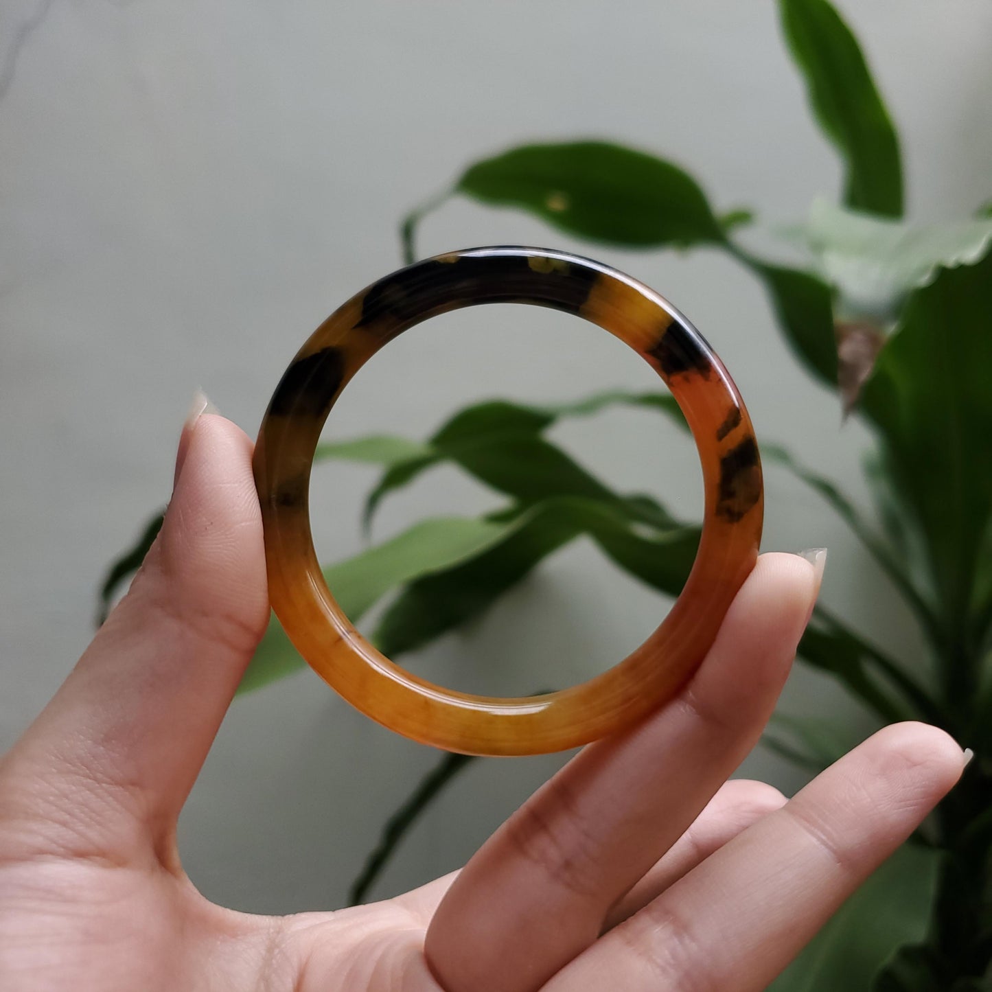 High Quality 48–72mm Jadeite Jade Yellow Black Veins YingMart Bangle Bracelets Gift for Her Mom Feng Shui Grandma Sister